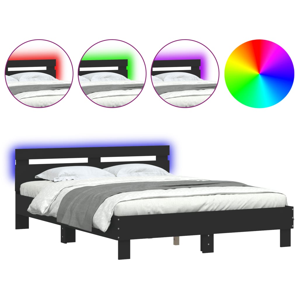 vidaXL Estructura de cama con cabecero y luces LED negro 140x190 cm