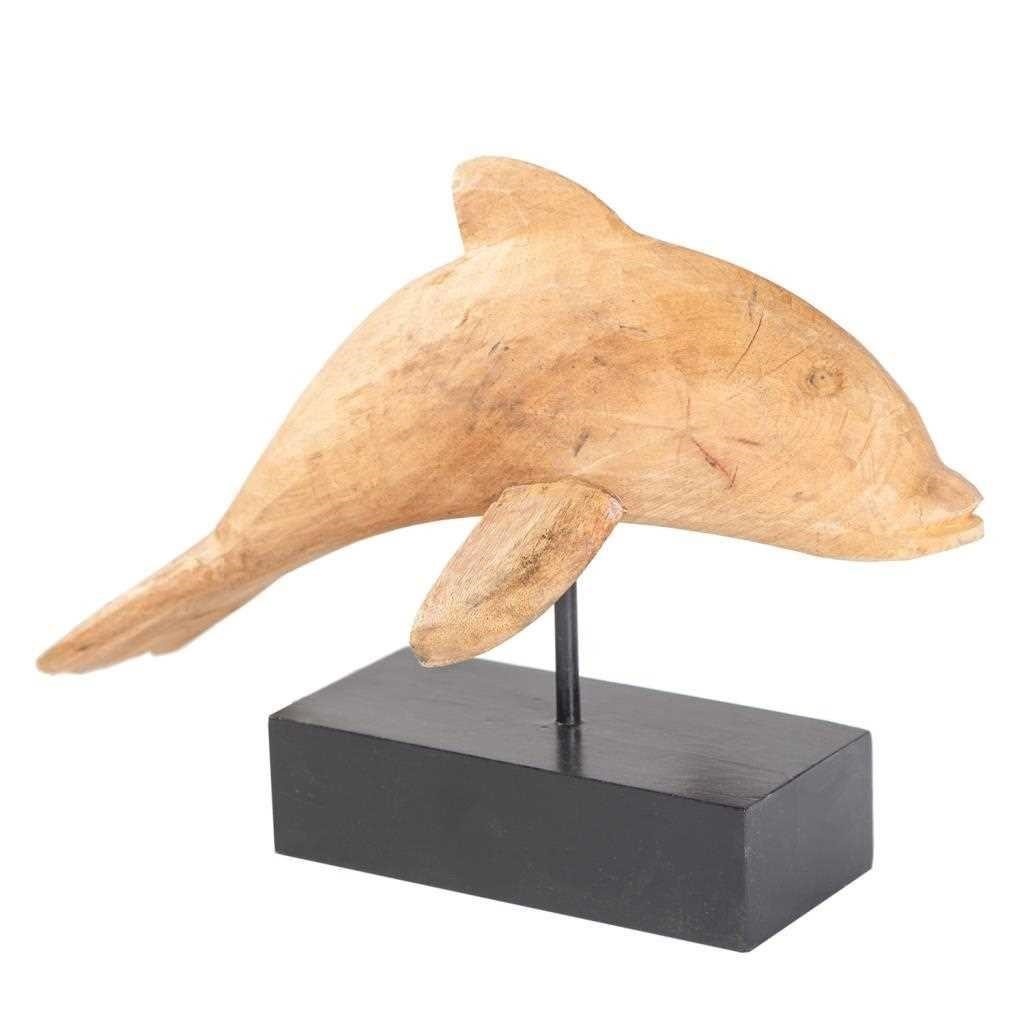 Wonderlust Deco - Figura de delfin de madera con soporte 35x17x27 Marrón 35x17x27h cm