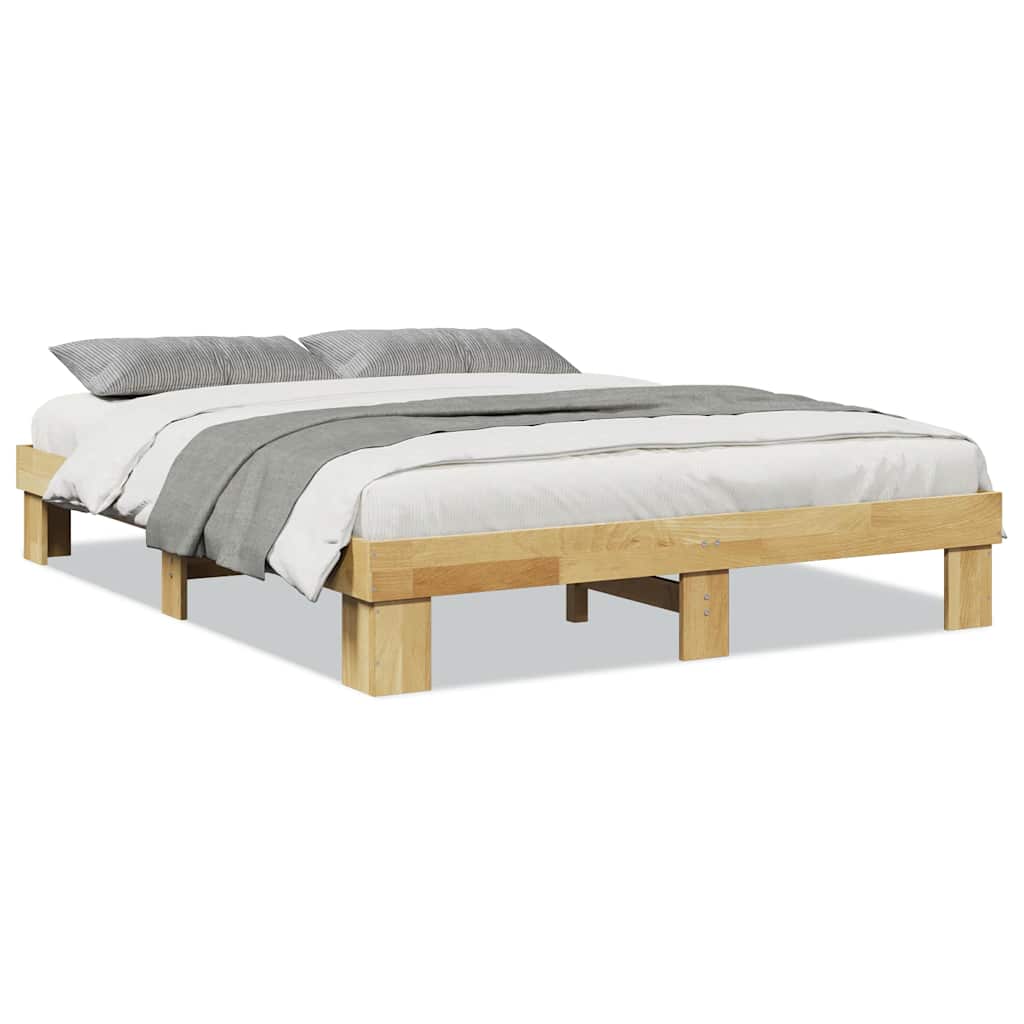 vidaXL Estructura de cama sin colchón 135x190 cm madera maciza de roble