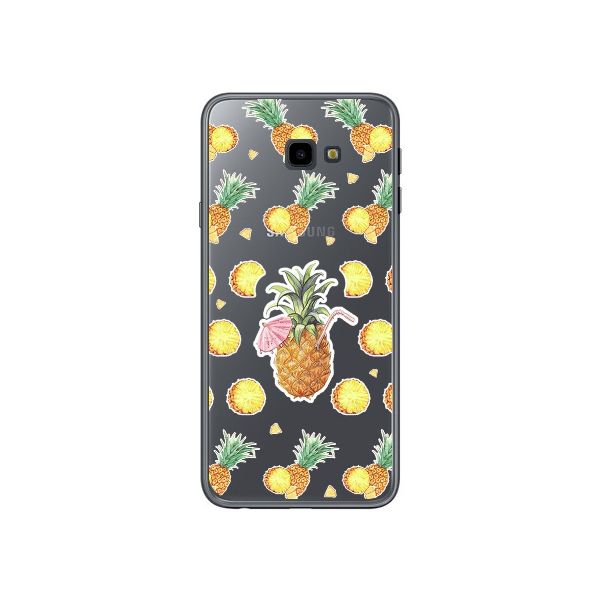 Tumundosmartphone Funda Gel Transparente para Samsung Galaxy J4+ Plus Diseño Piña Dibujos
