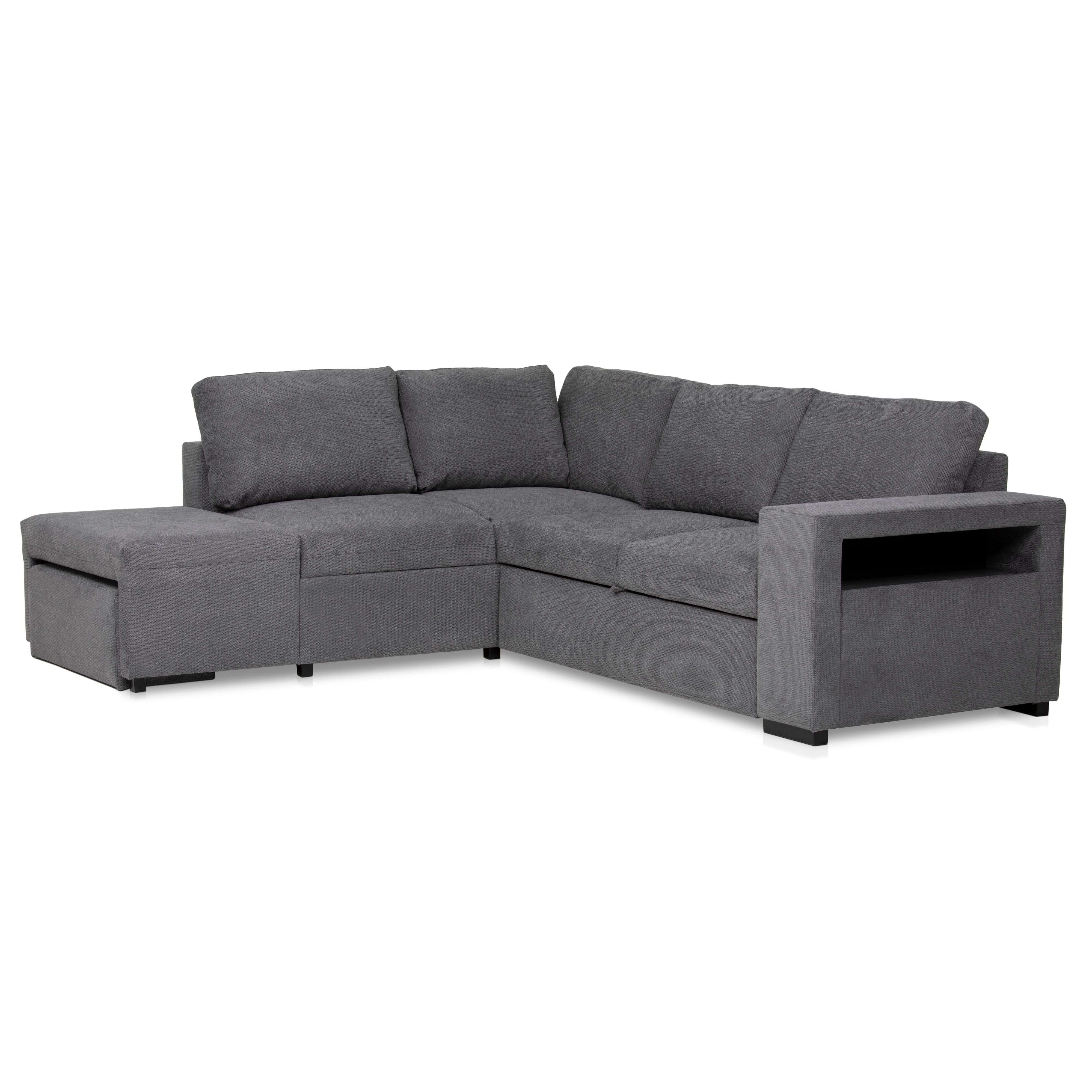 Miroytengo Sofá Cama Romeo Chaiselongue con Arcón, Puf y Estante en Colores Gris, Beige y Gris Antracita 249 cm