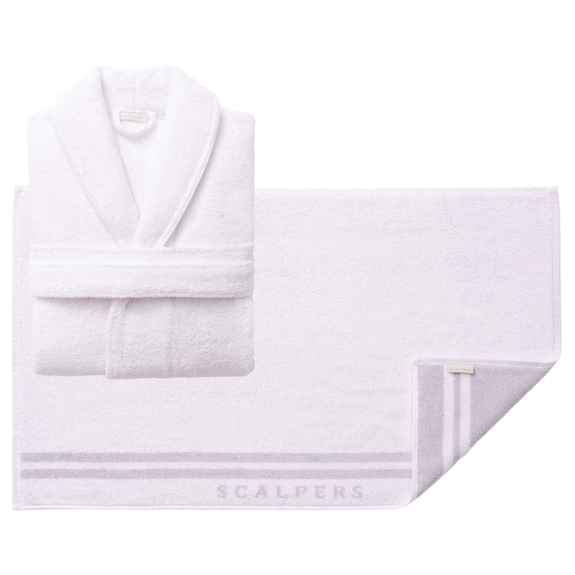 Set de albornoz S-M 100% algodón blanco +  Alfombrilla de baño 50x80cm Scalpers Home