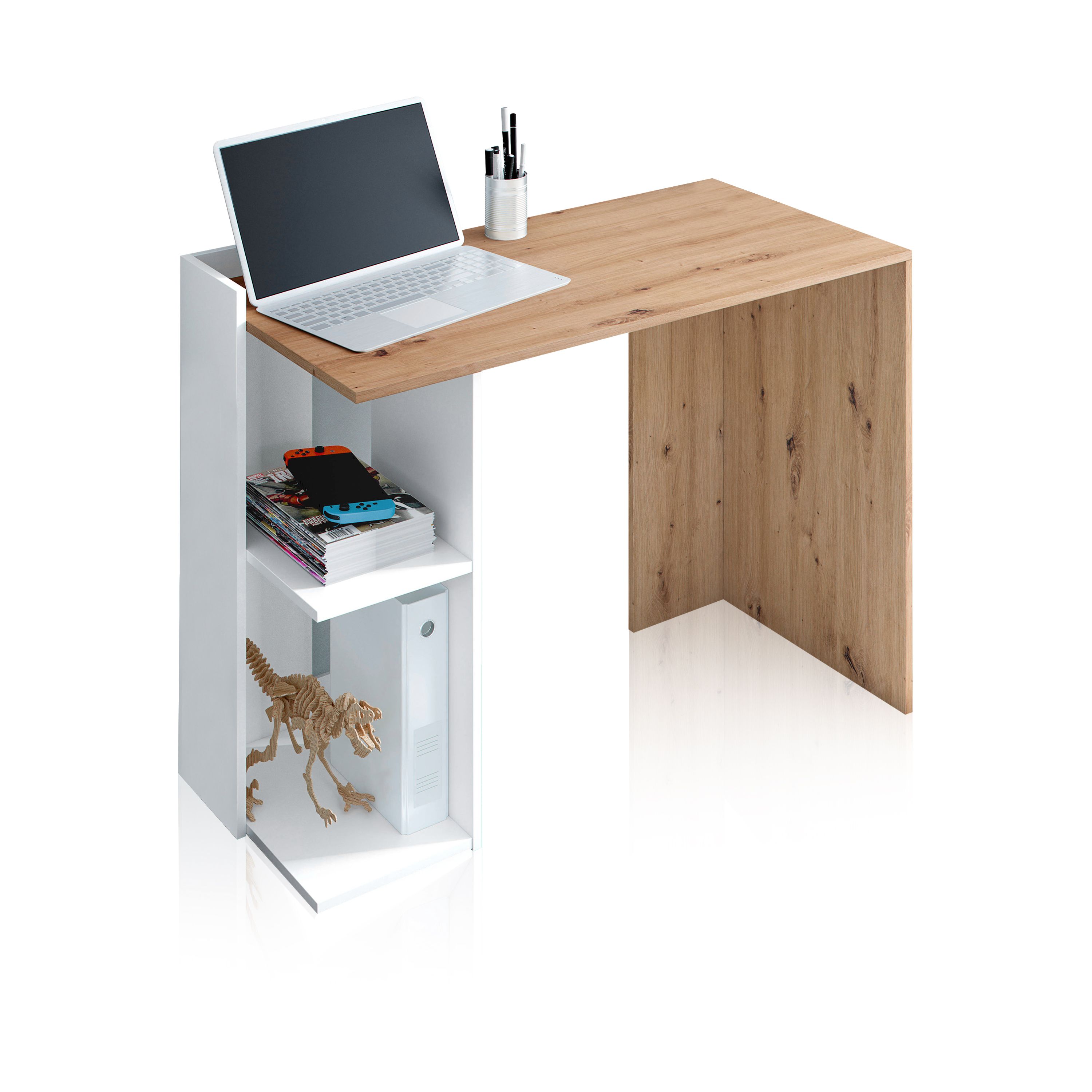 duehome - Mesa de escritorio con estantería lateral 100x50 cm Dess