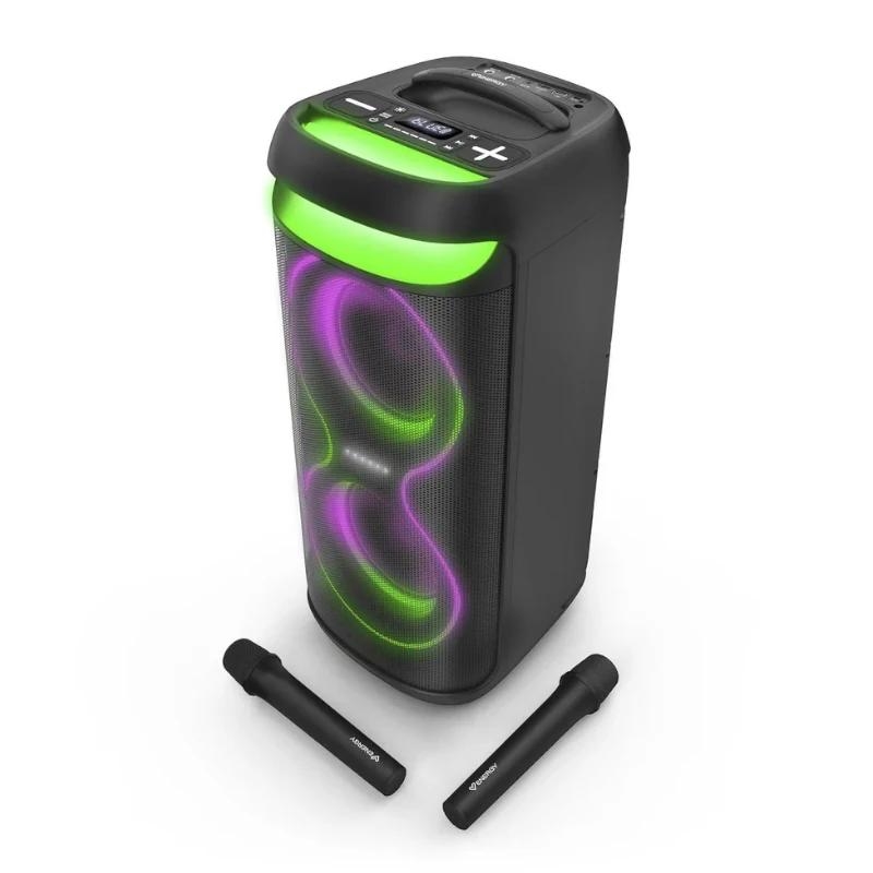 Energy Sistem Karaoke Party Speaker – Altavoz Portátil.Bluetooth-150W-reproductor MP3- Luces LED- 2 micrófonos inalámbricos-6 Horas de batería.