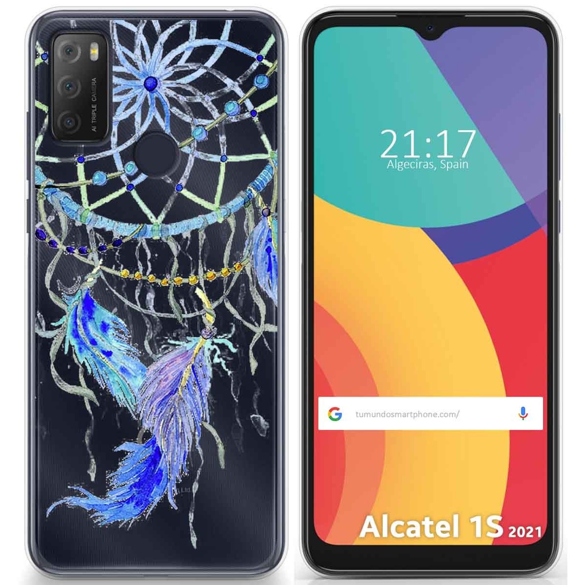 Tumundosmartphone Funda Gel Transparente para Alcatel 1S 2021 / 3L 2021 diseño Plumas Dibujos