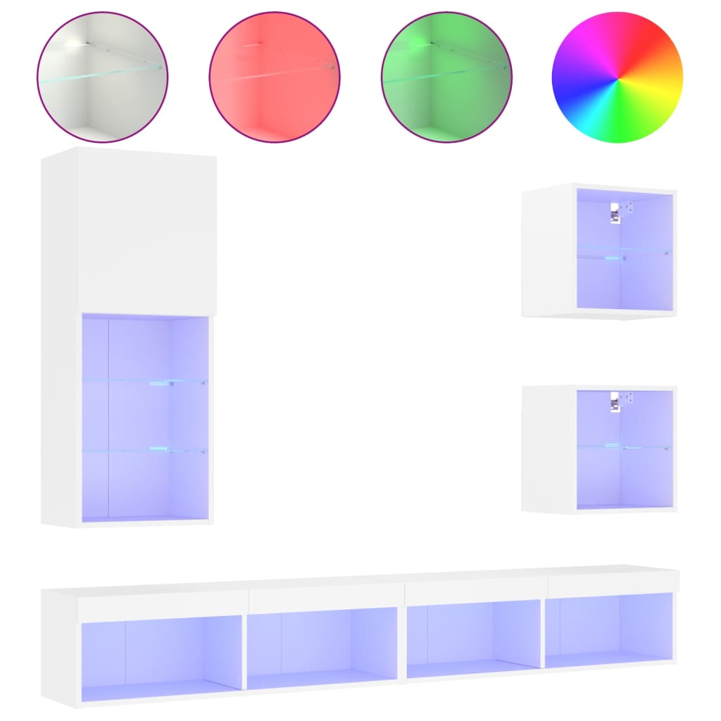 Vidaxl Muebles de TV de Pared con LED 5 Piezas Madera Ingeniería