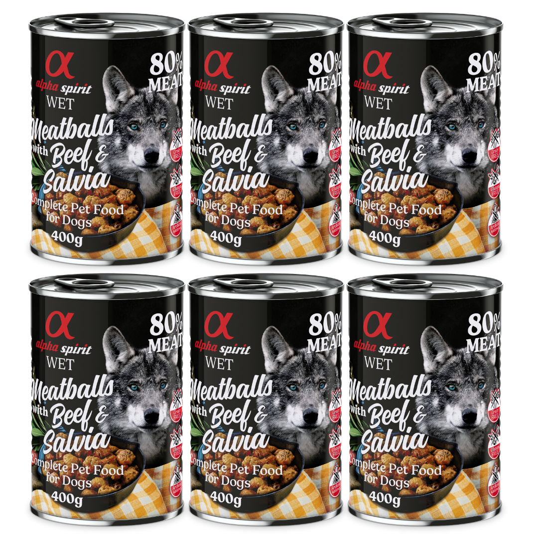 Alpha spirit Albondigas para Perro de ternera y salvia (400gr) (Pack de 6 Unidades) Comida húmeda para perros