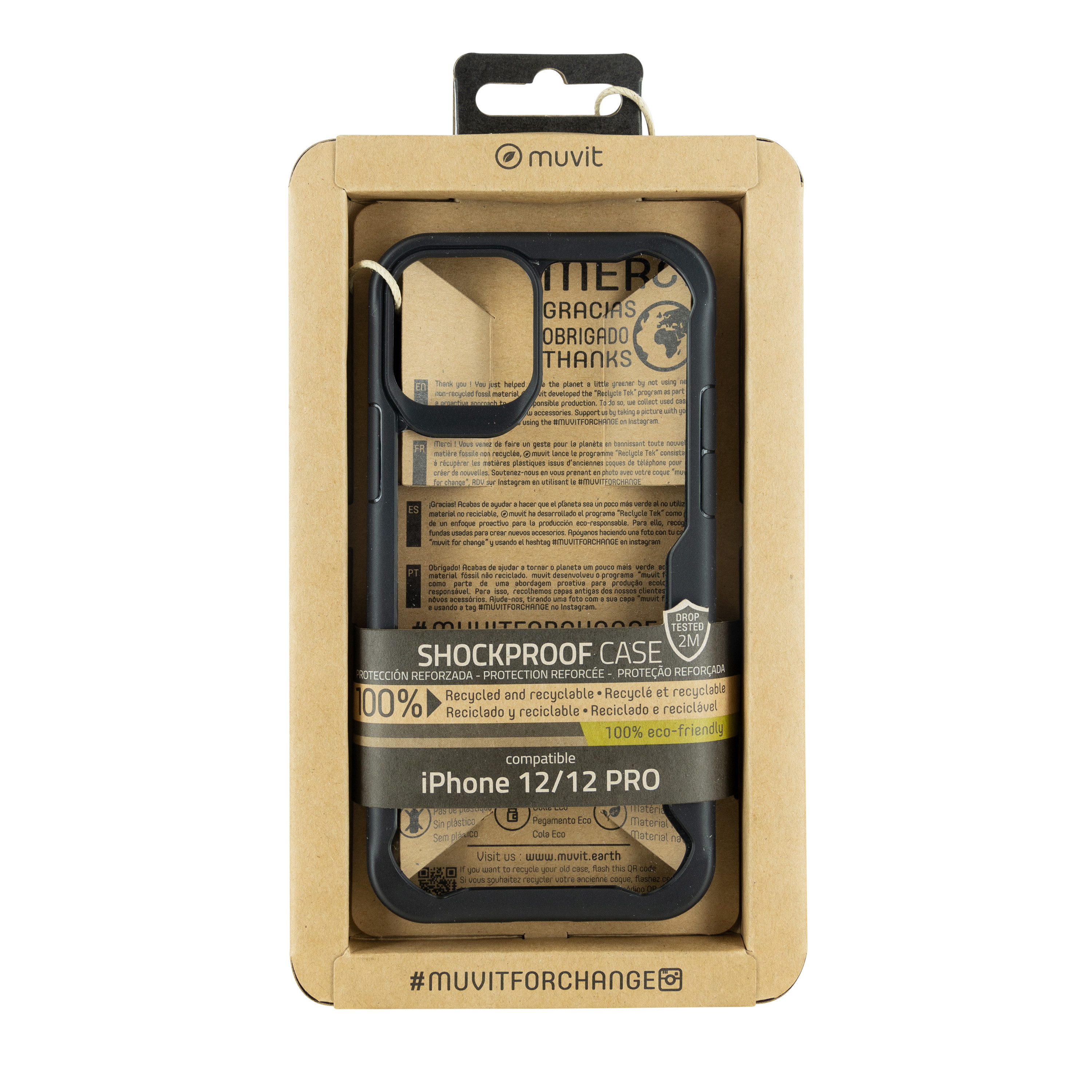 muvit for change funda shockproof 2m compatible con Apple iPhone 12/12 Pro transparente/negro