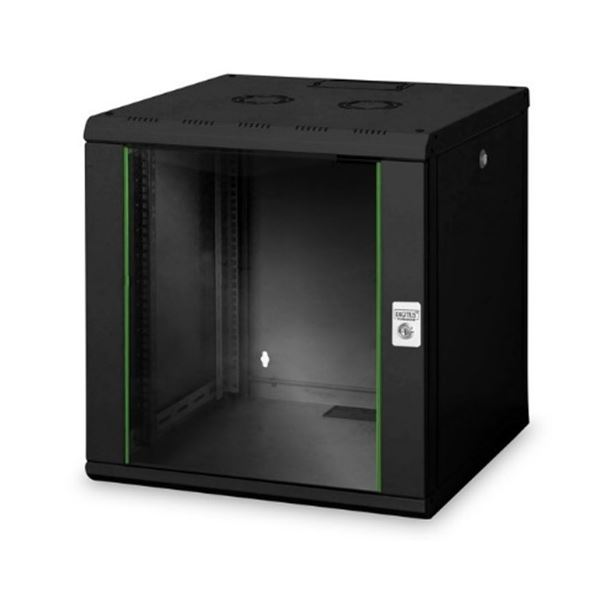 DIGITUS Armario de Red, Rack de 19 Pulgadas, 12U, Montaje en la Pared, Profundidad 600 mm, Capacidad de Carga 100 kg, Serie Unique, Negro