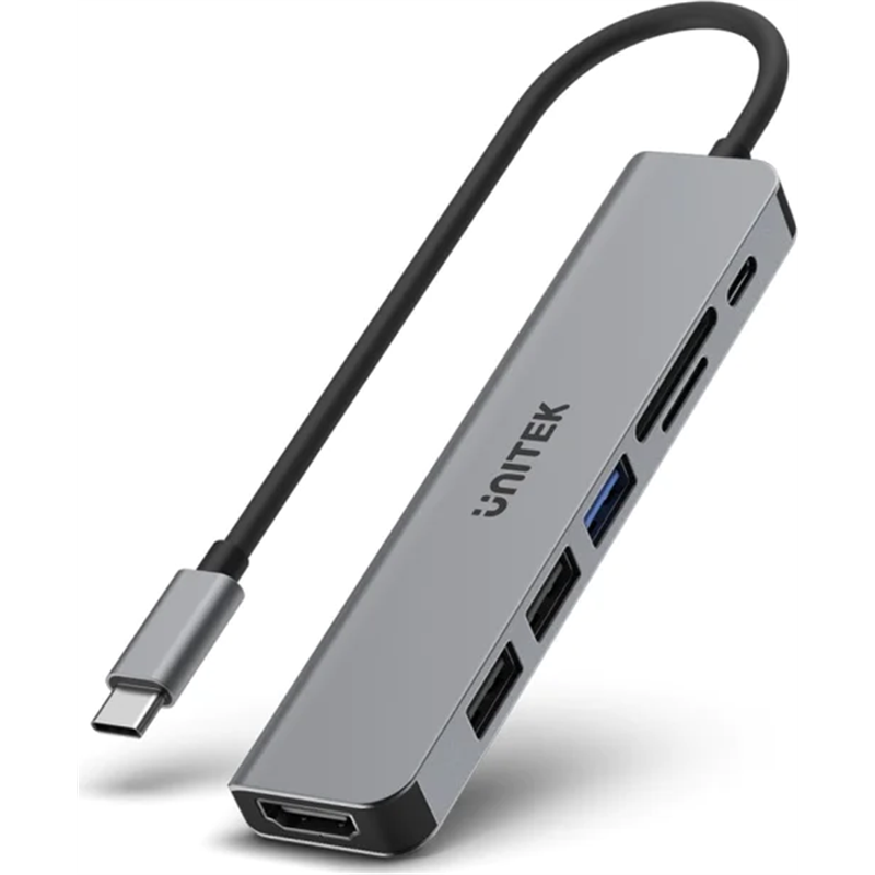 Unitek Hub Usb-C 7In1, Hdmi 4K, Pd 100W, 5Gbps,Alu