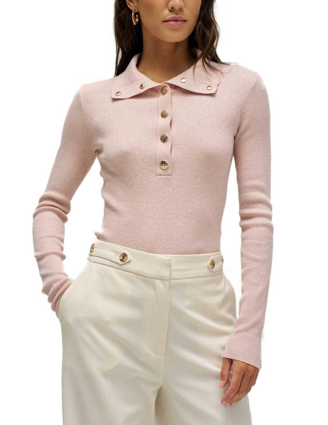 Camiseta Salsa manga larga rosa palo acanalada para mujer