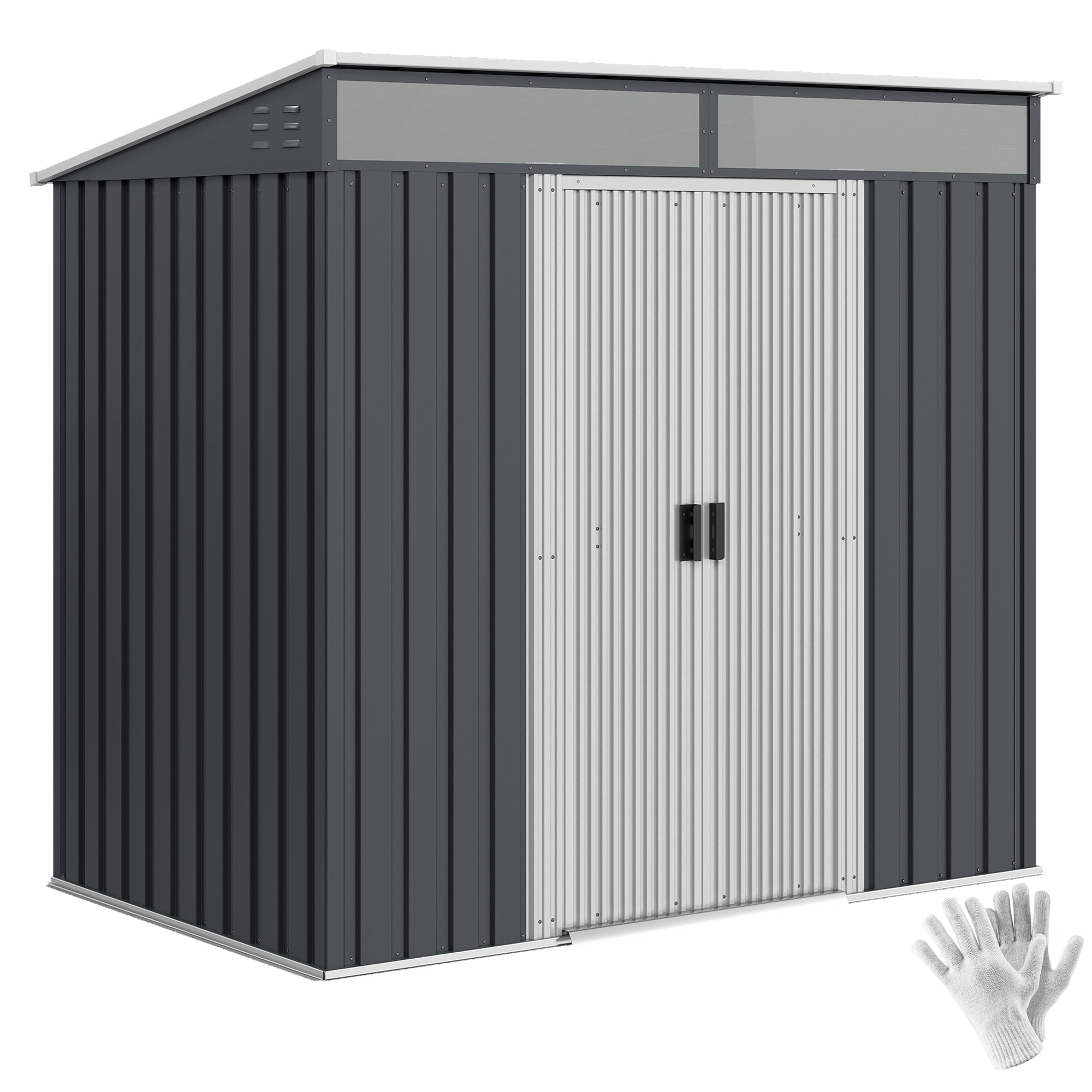 Outsunny Caseta de Jardín Exterior 2 m² 195x122x181,5 cm Cobertizo de Jardín Exterior Metálica con Base SIN SUELO 2 Puertas Correderas Ventanas y Ganchos para Herramientas Gris Oscuro