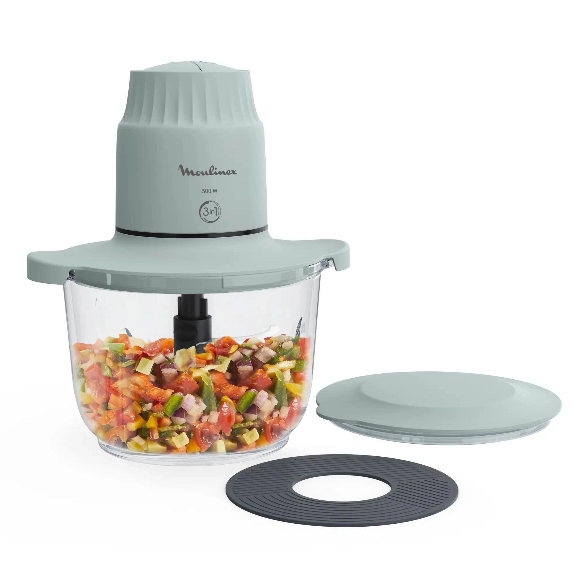 Moulinex - Picadora DJ603110 de cristal transparente de 1 L con 2 velocidades para picar salsas, frutos secos e hielo