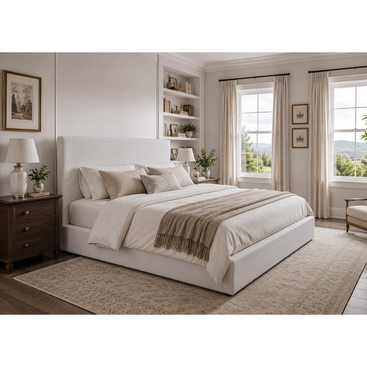 Cama de Matrimonio con Cabecero Teddy, Blanco, 150cm +  Colchon Basico de 18 cm
