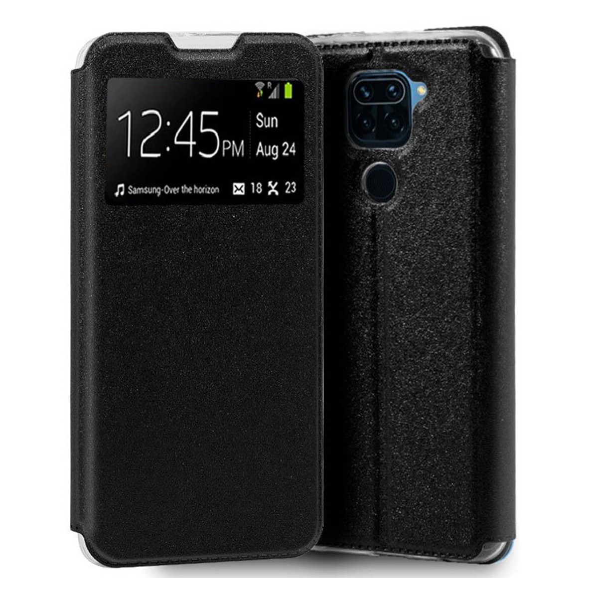 Tumundosmartphone Funda Libro Soporte con Ventana para Xiaomi Redmi Note 9 color Negra