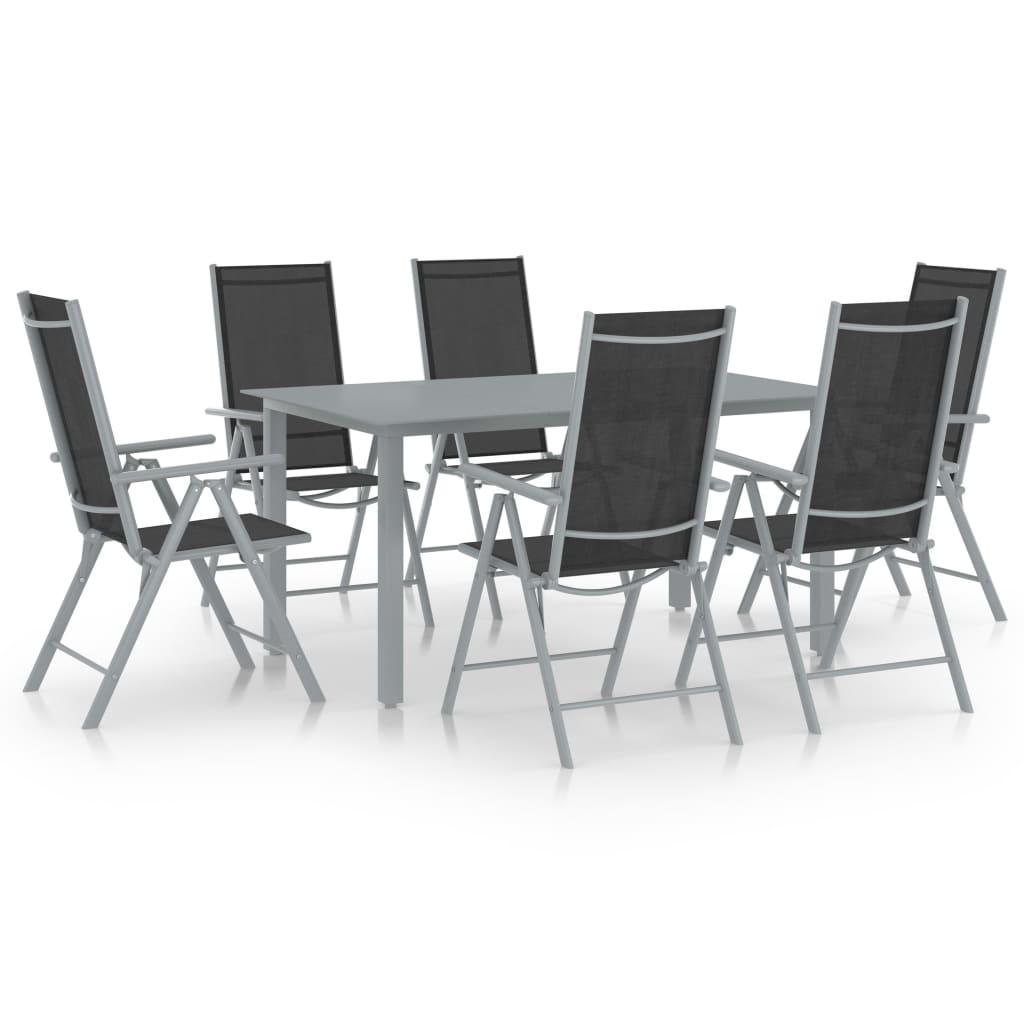 vidaXL Set de comedor para jardín 7 piezas aluminio plata y negro