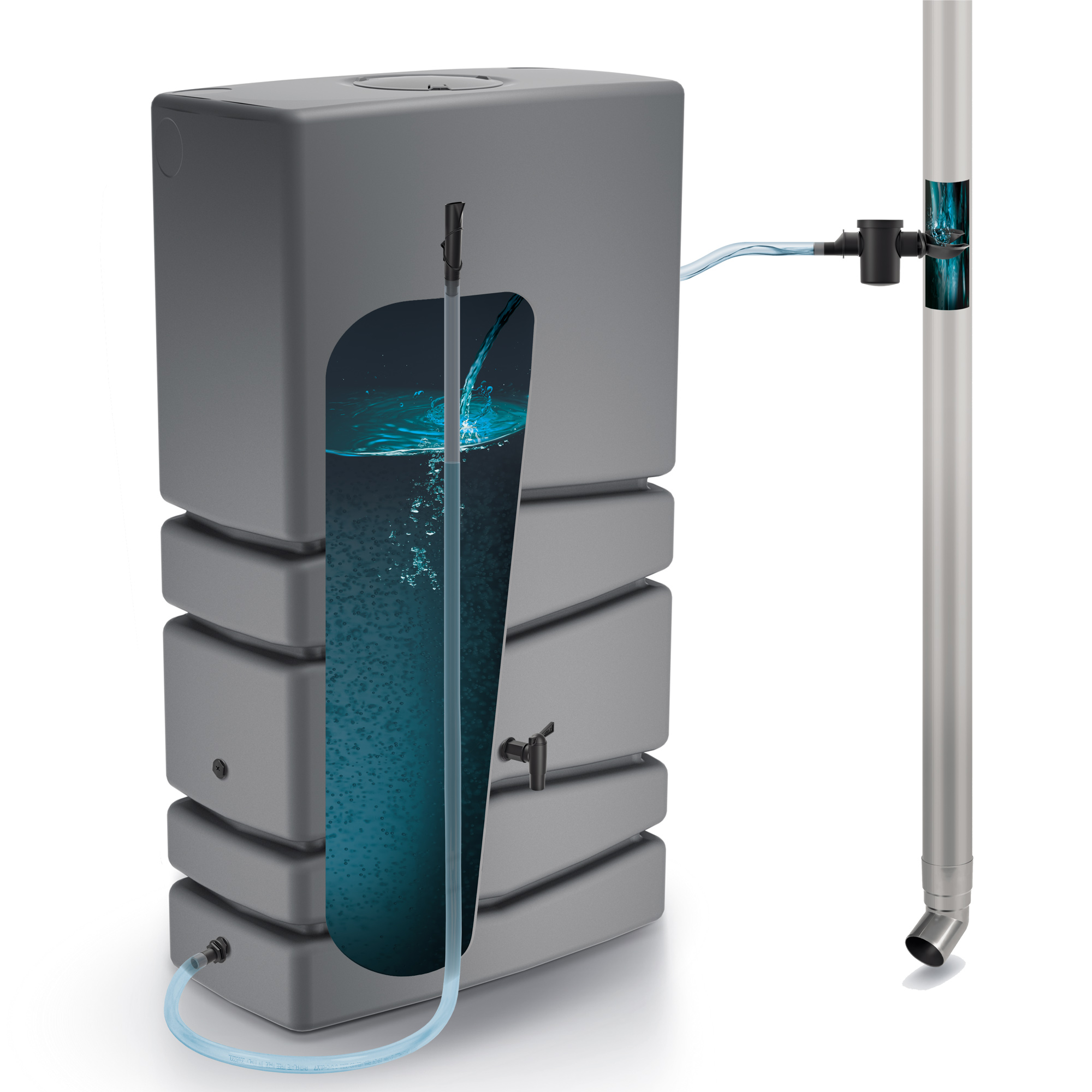 Prosperplast Barril de Captación de Agua Aqua Tower 350L + Set de Accesorios ICANSET7