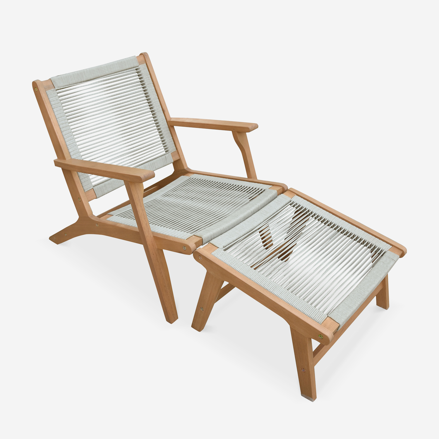 sweeek - Silla de jardín de madera y cuerda con reposapiés , Cuzco , 66x81x71