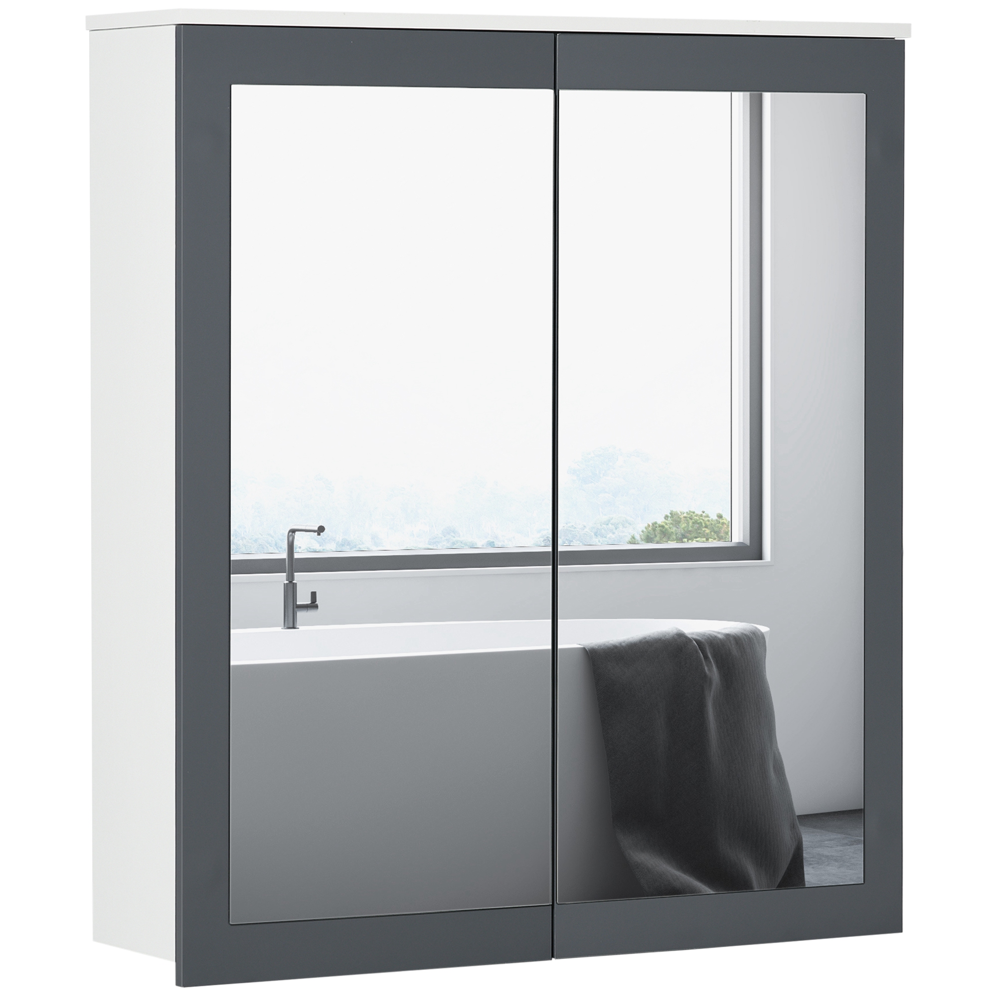 kleankin Armario de Baño con Espejo Armario de Baño para Colgar Mueble de Baño Suspendido con 2 Puertas de Vidrio y Estantes Ajustables 69x17x75,5 cm Blanco