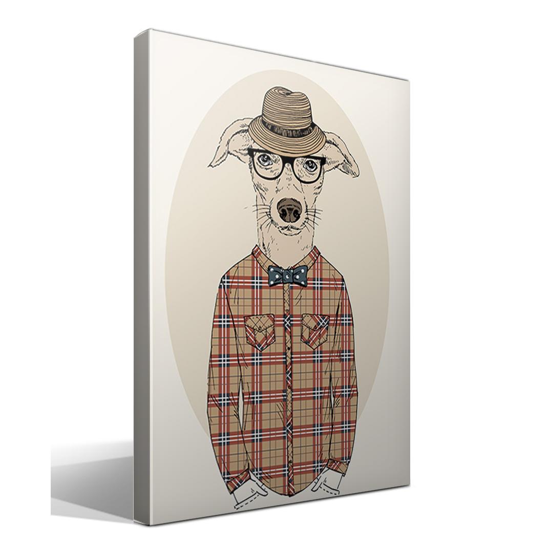 Cuadro Canvas Perro Hípster Alta Resolución Lienzo Algodón Bastidor Madera