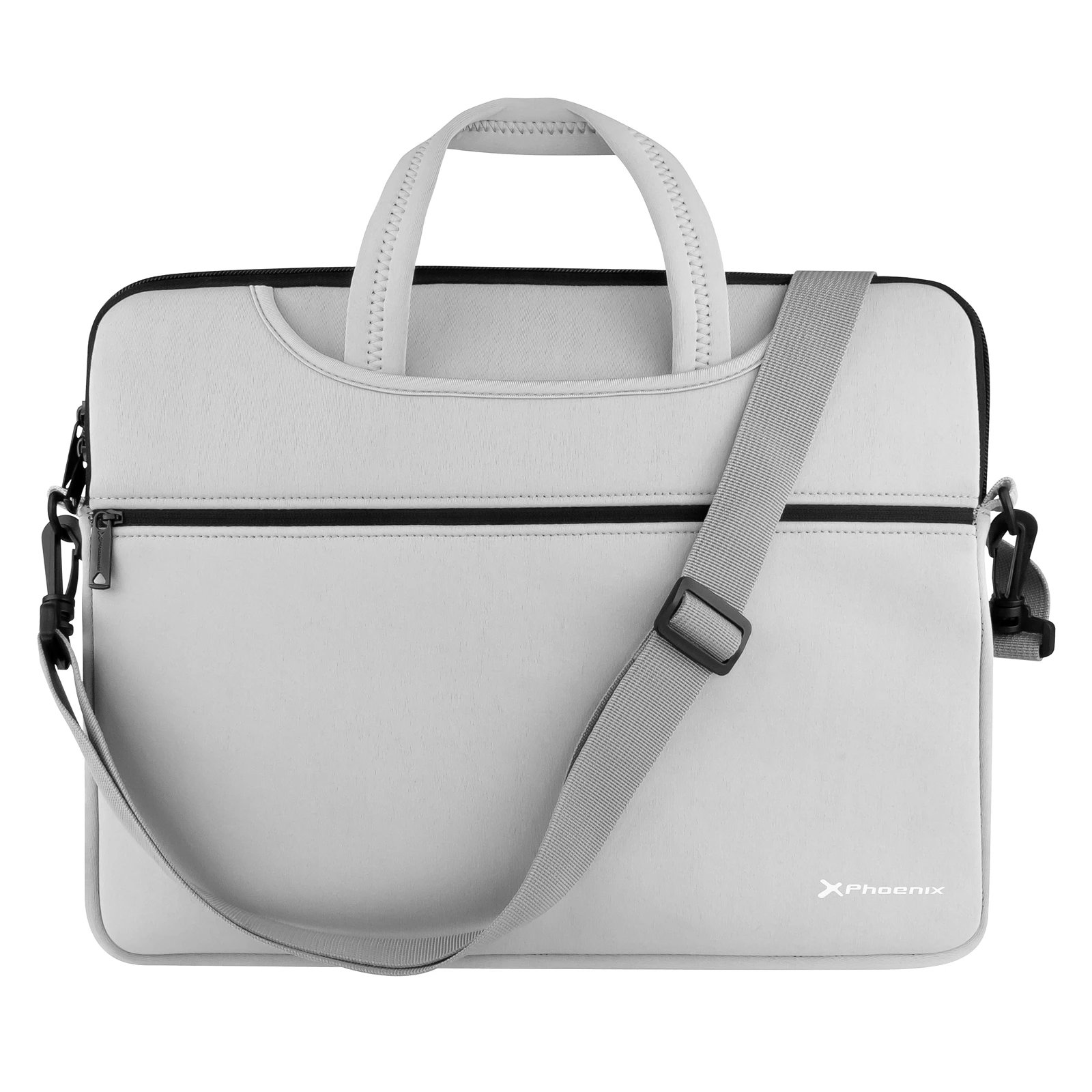 Phoenix - Funda portátil para laptop de 14 pulgadas PHBASICSH14G de neopreno resistente y flexible, con asas ocultables y múltiples compartimentos, color gris
