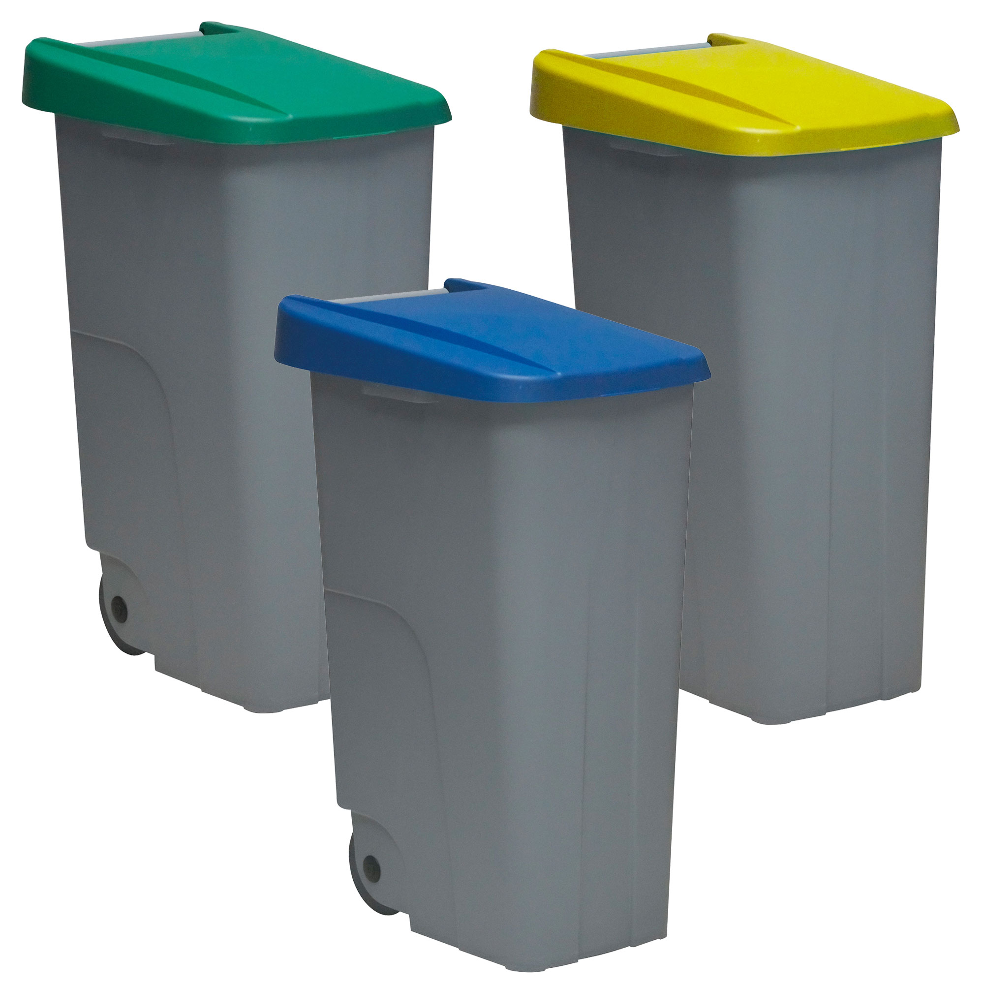 Denox Pack Reciclaje Contenedor Reciclo 85L Cerrado Set de 3 Contenedores Encajables con Ruedas