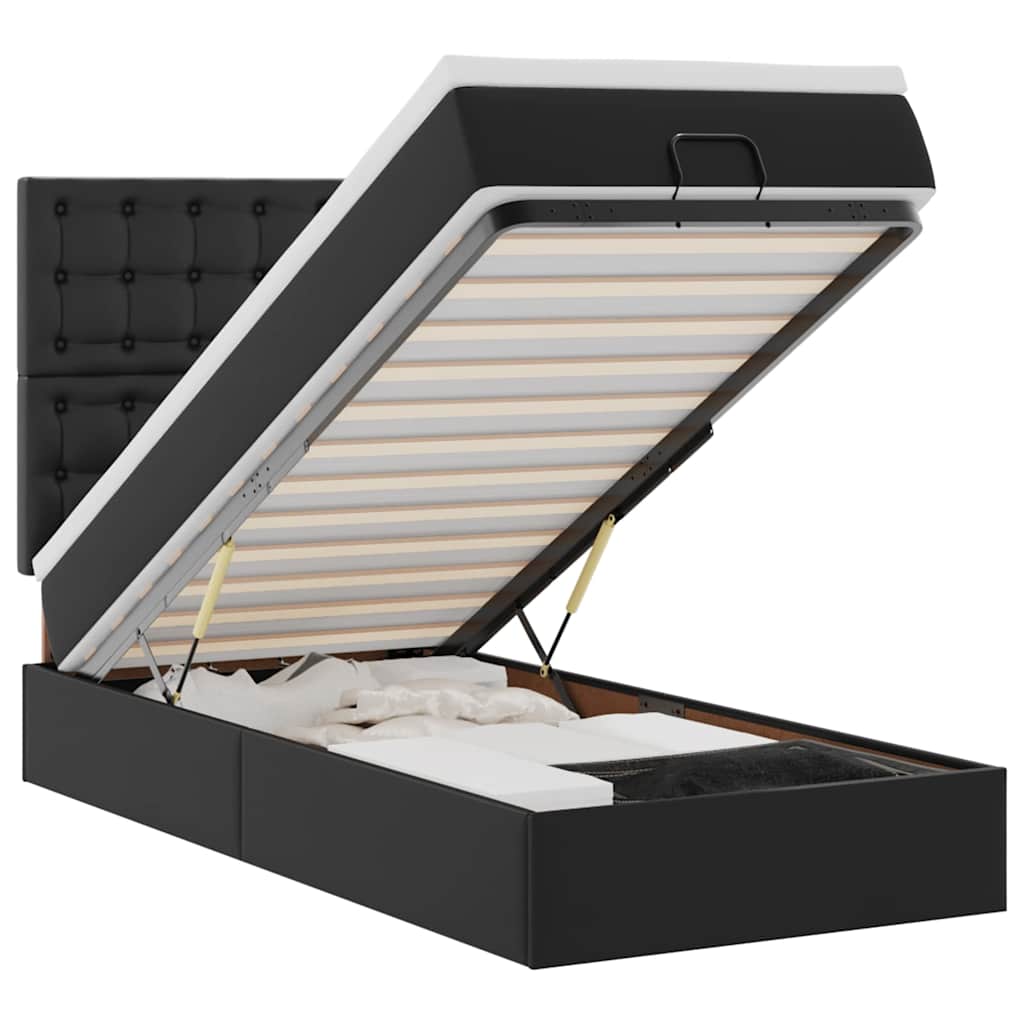 vidaXL Estructura cama otomana colchón cuero sintético negro 90x200 cm
