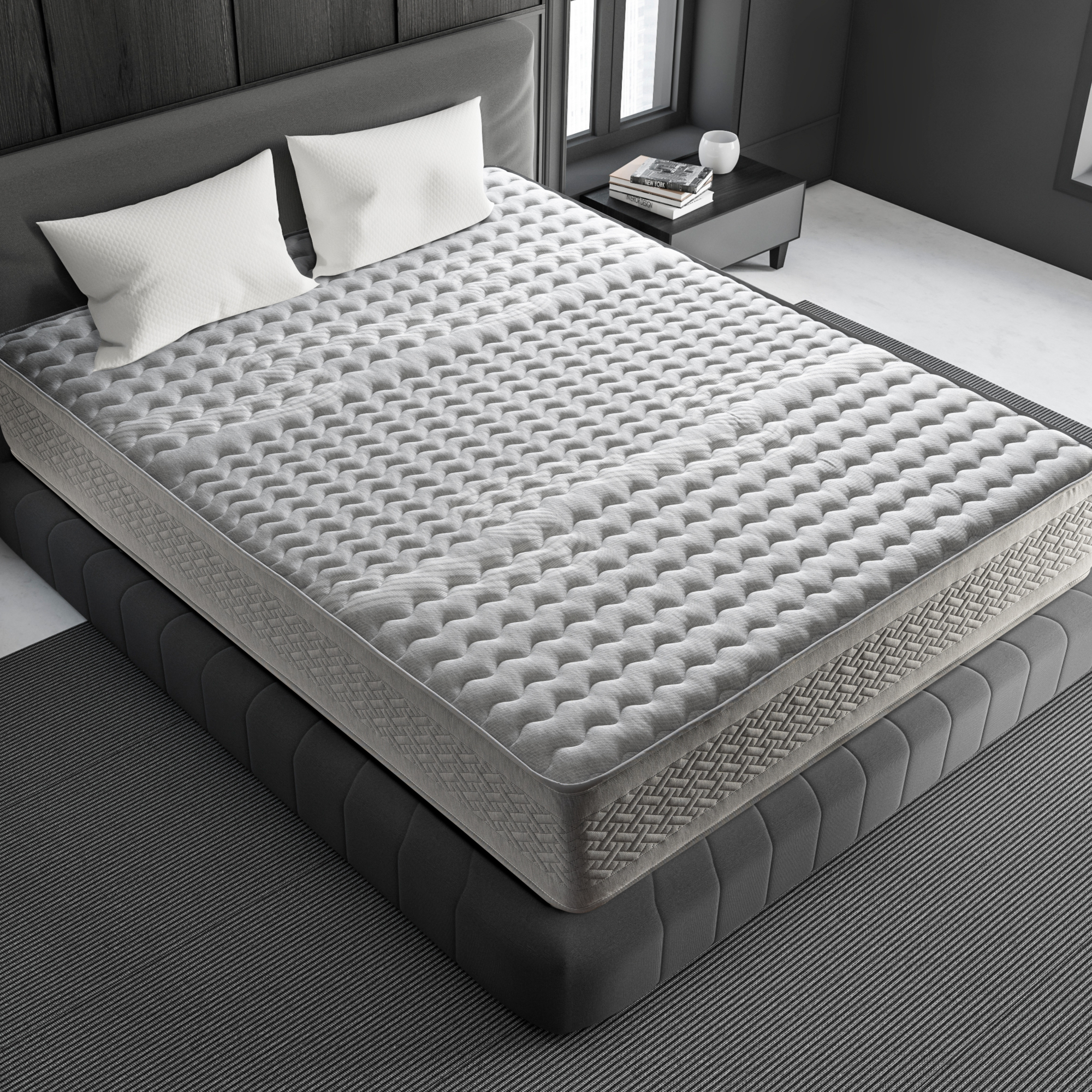 LuxiaBed Colchones Viscoelásticos MemoryVex Cara Invierno Verano - Confort y Firmeza Media - Adaptabilidad - Higiénico y Transpirable - Color Gris - Modelo Optimal Alturas 28 y 28 cm con Muelles - Descanso de última generación