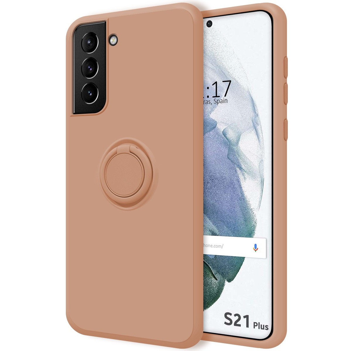 Tumundosmartphone Funda Silicona Líquida Ultra Suave con Anillo para Samsung Galaxy S21+ Plus 5G color Rosa