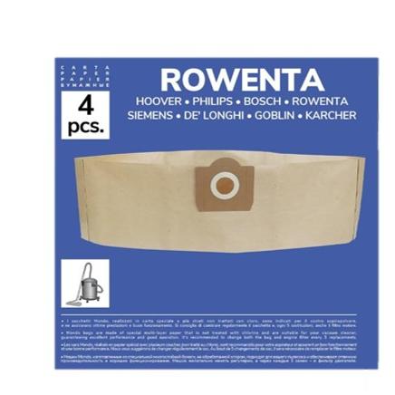 Pack de 4 Bolsas de Papel Compatibles con Aspiradoras Rowenta, Bully, Collecto, Kärcher WD3, WD3 Premium, WD2, MV3, MV2 | Alta Calidad, Filtración Eficaz, Fáciles de Sustituir