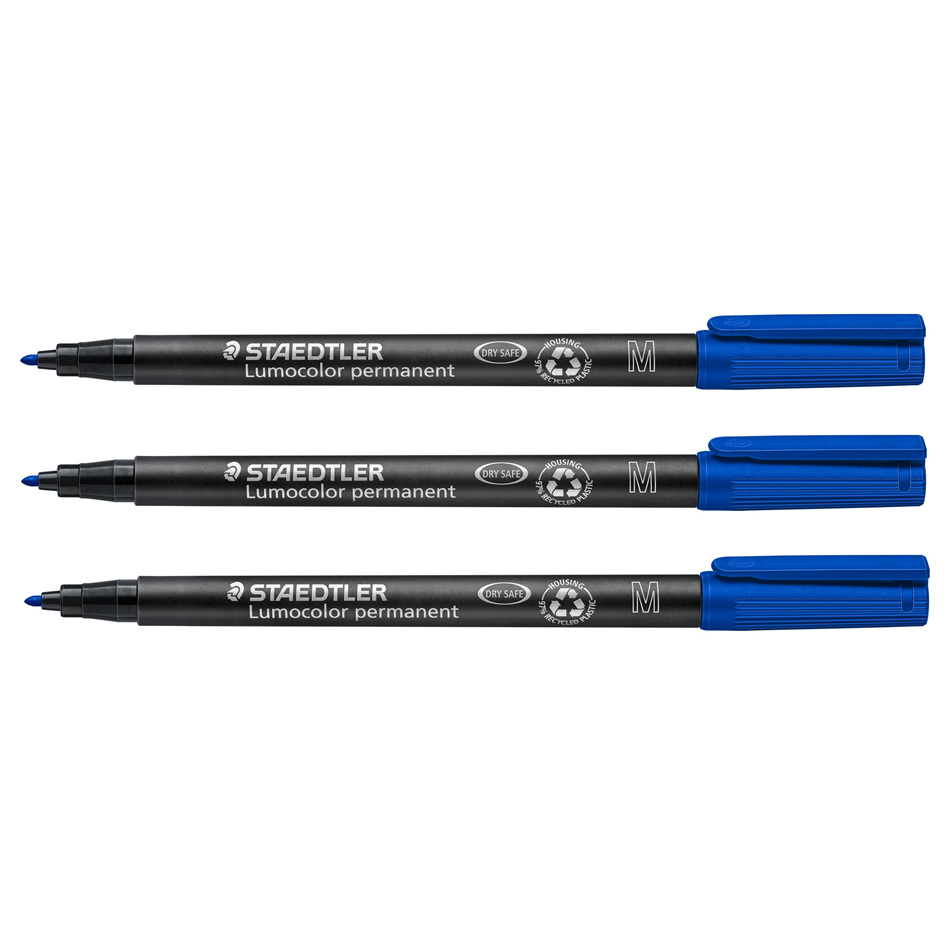 Staedtler Rotulador Permanente Universal Lumocolor - Azul, 0,8 - 1 mm (Pack de 3 Uds.)