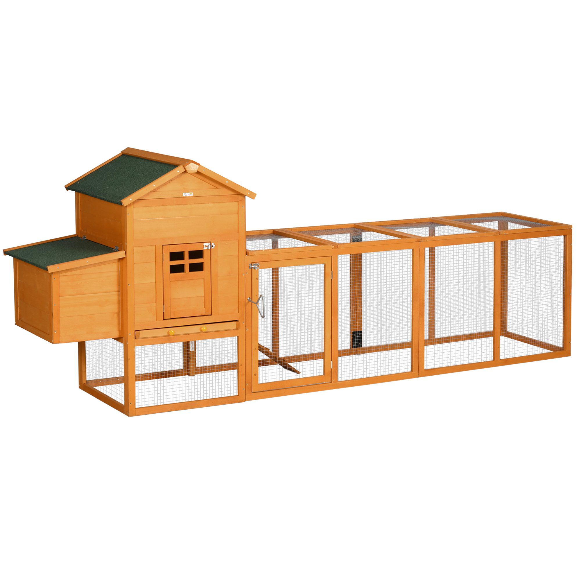 PawHut Gallinero para Exterior Grande de Madera, 300x66x116 cm, para 3-6 Gallinas, Gallinero con Nido, Corral, Bandeja Extraíble, Techo Asfáltico, Rampa, Puerta con Cerradura, Conejera, Gris