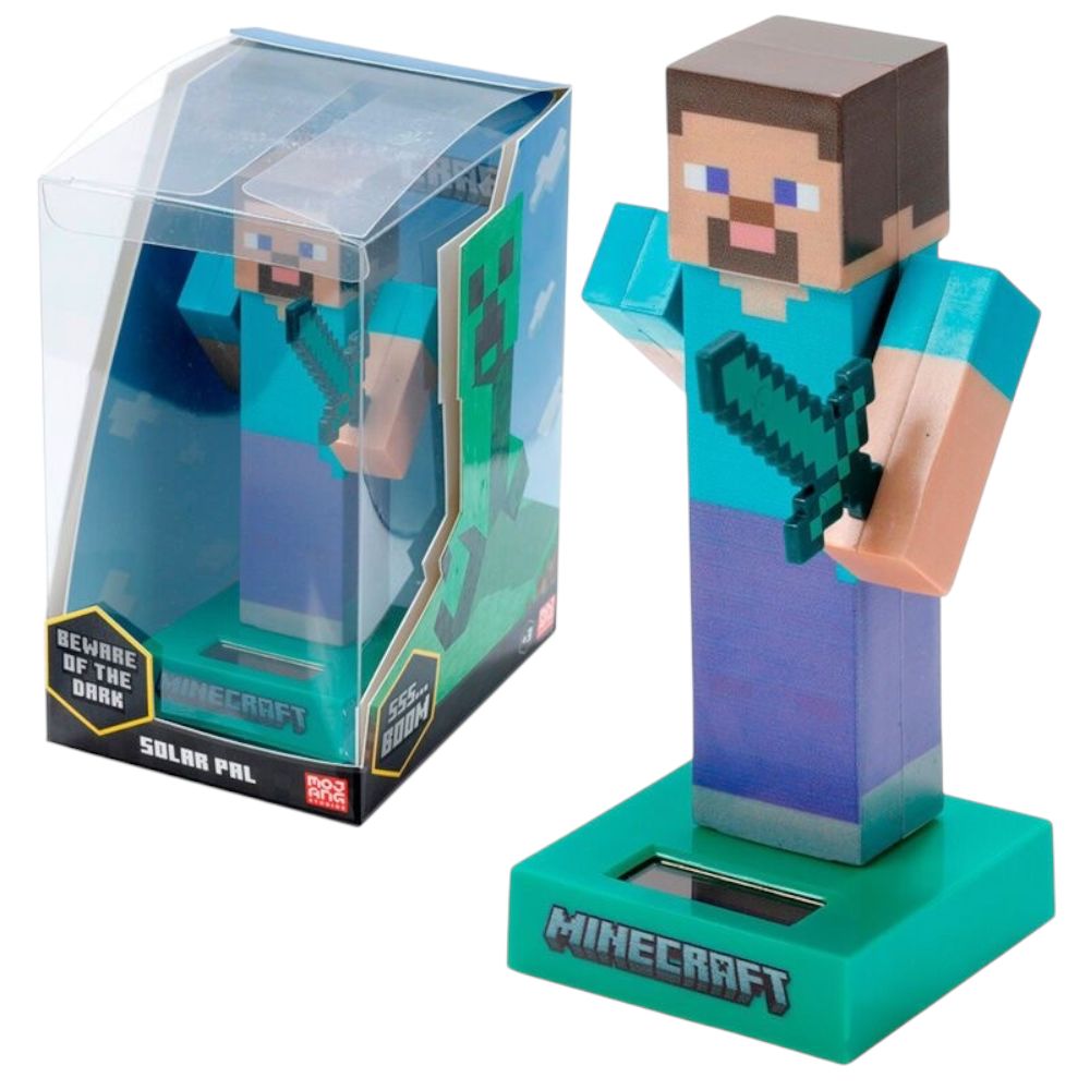 Muñeco Solar Steve Minecraft con Movimiento – Figura Oficial puckator Decorativa