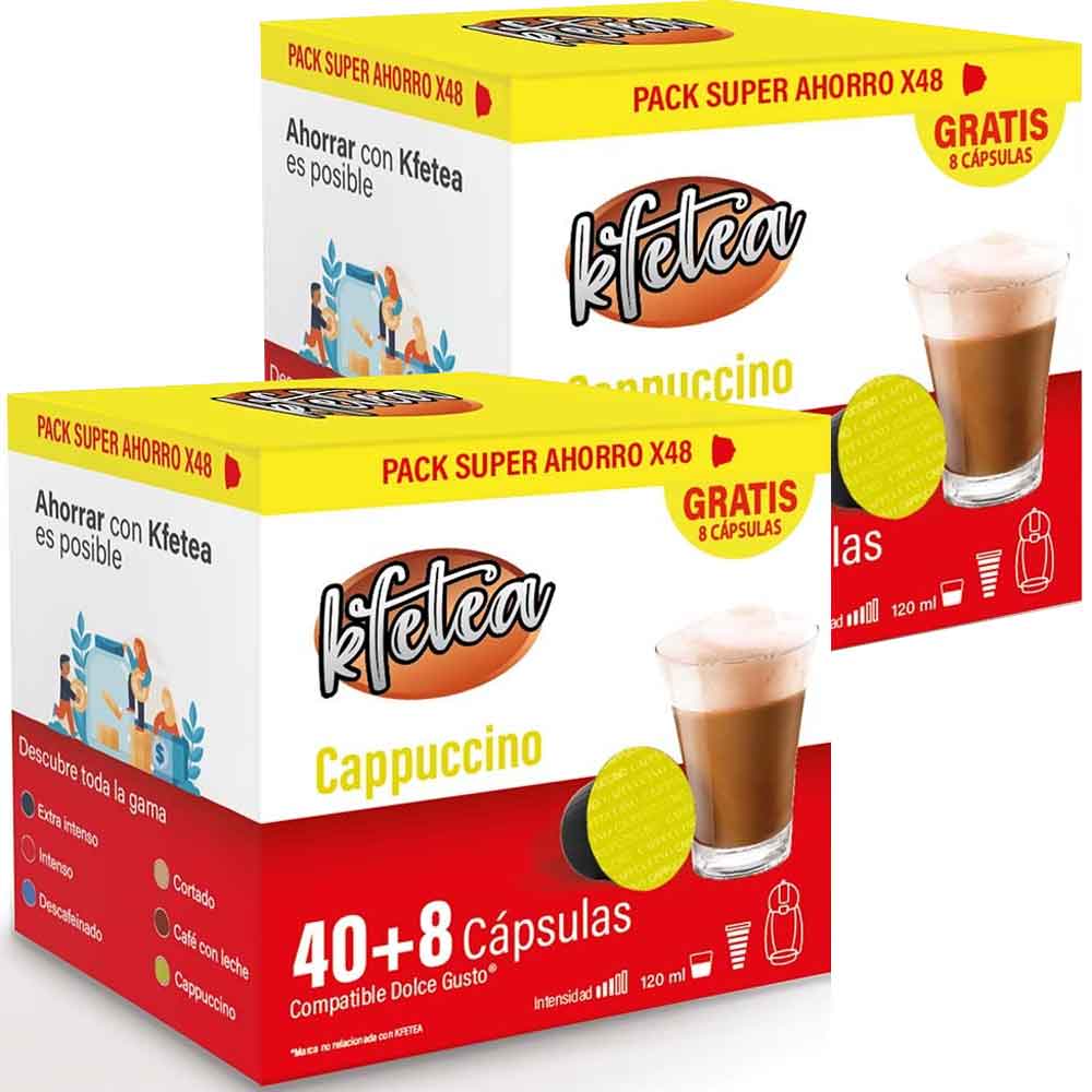 2 Cajas de Cappuccino Dolce gusto compatible marca Kfetea 96 cápsulas, Formato Super Ahorro