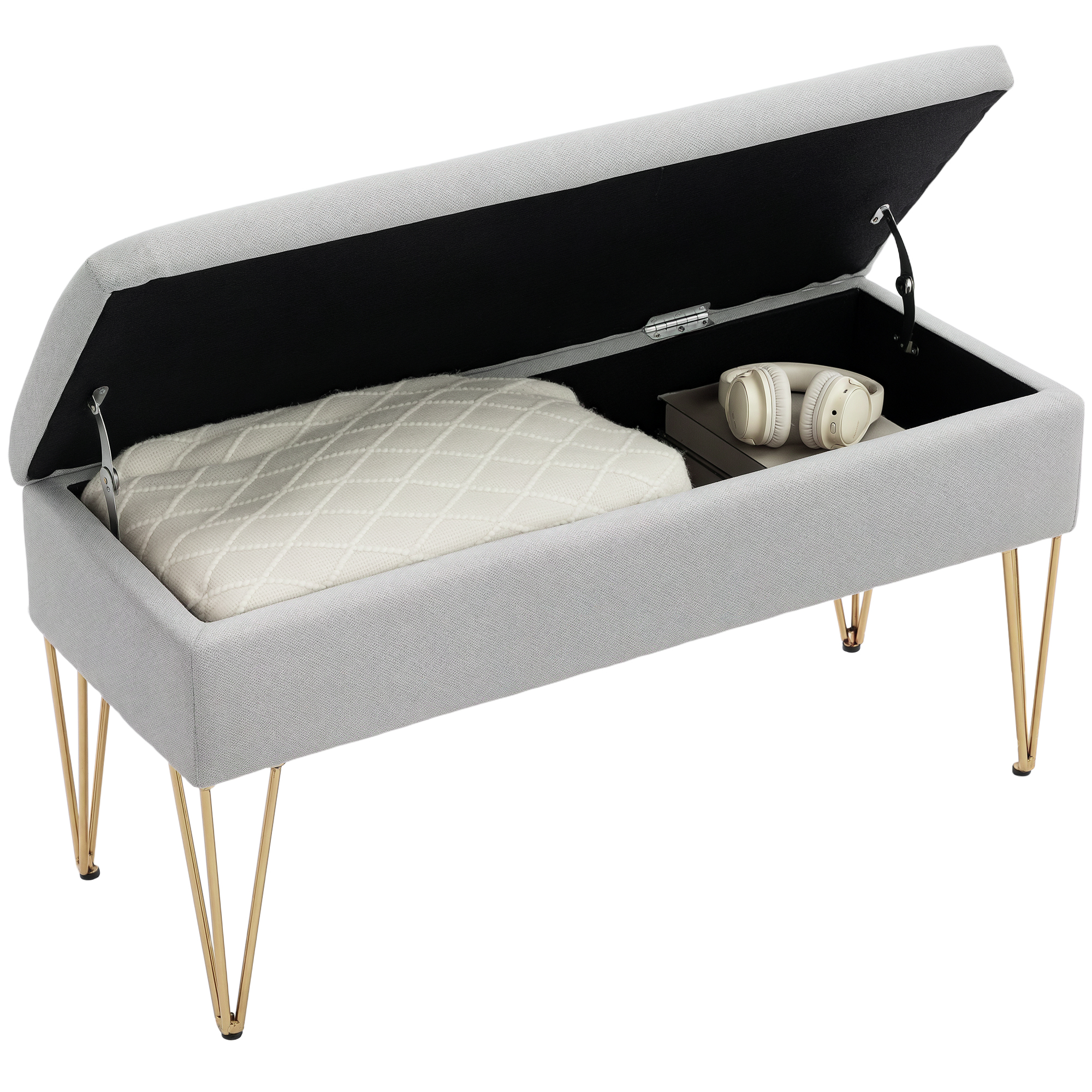 HOMCOM Banco Pie de Cama, Taburete Pie de Cama Tapizado en Lino Sintético con Patas de Acero y Asiento Acolchado, Estilo Moderno, Banco para Dormitorio, Entrada, Pasillo