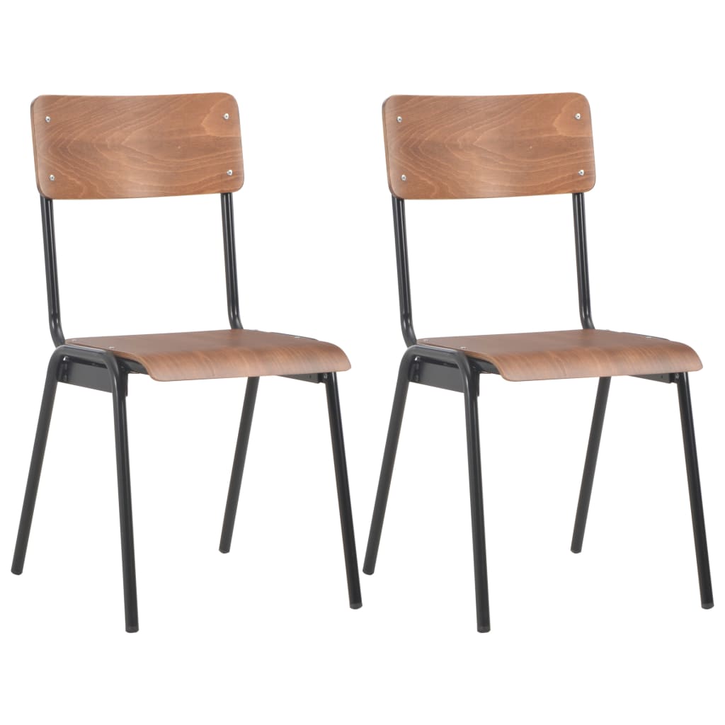 vidaXL Sillas de comedor 2 uds madera contrachapada y acero marrón