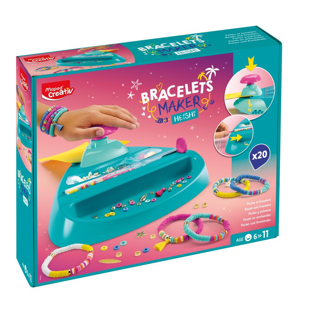 Maped Creativ Kit de Pulseras Infantiles, Set para Crear Pulseras con Cuentas Heishi y Máquina Segura, Manualidades para Niños, Incluye Hilo Abalorios y Más