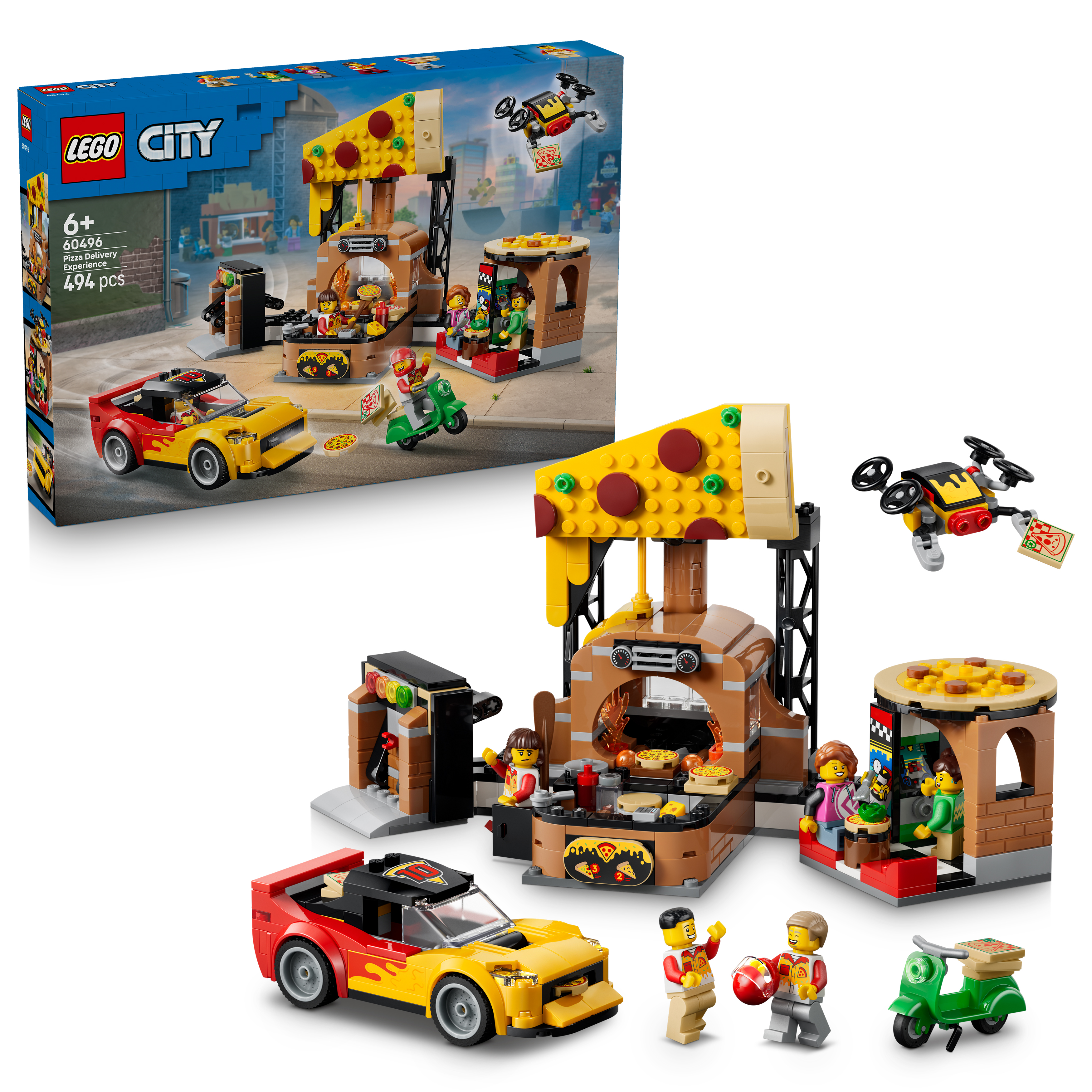 LEGO® 60496 City Experiencia de Pizza a Domicilio con Vehículos de Juguete