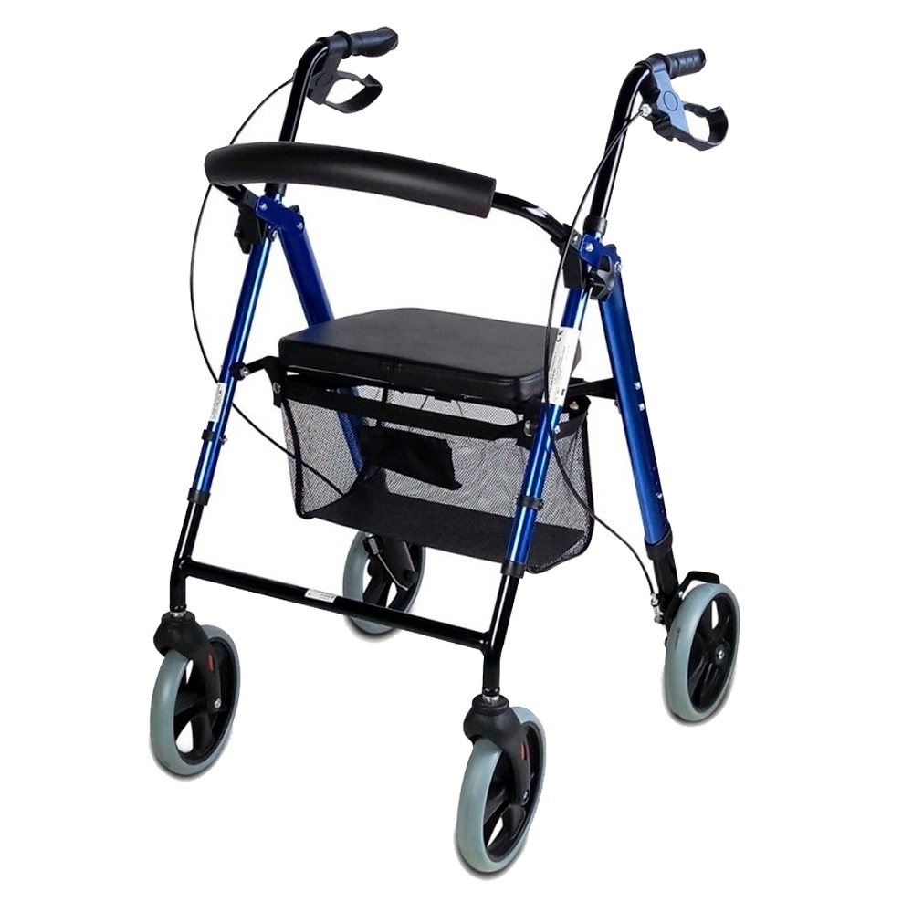 Mobiclinic Hércules Rollator para ancianos y minusválidos andador para mayores de aluminio ligero cesta frenos en los puños plegable con asiento y 4 ruedas azul
