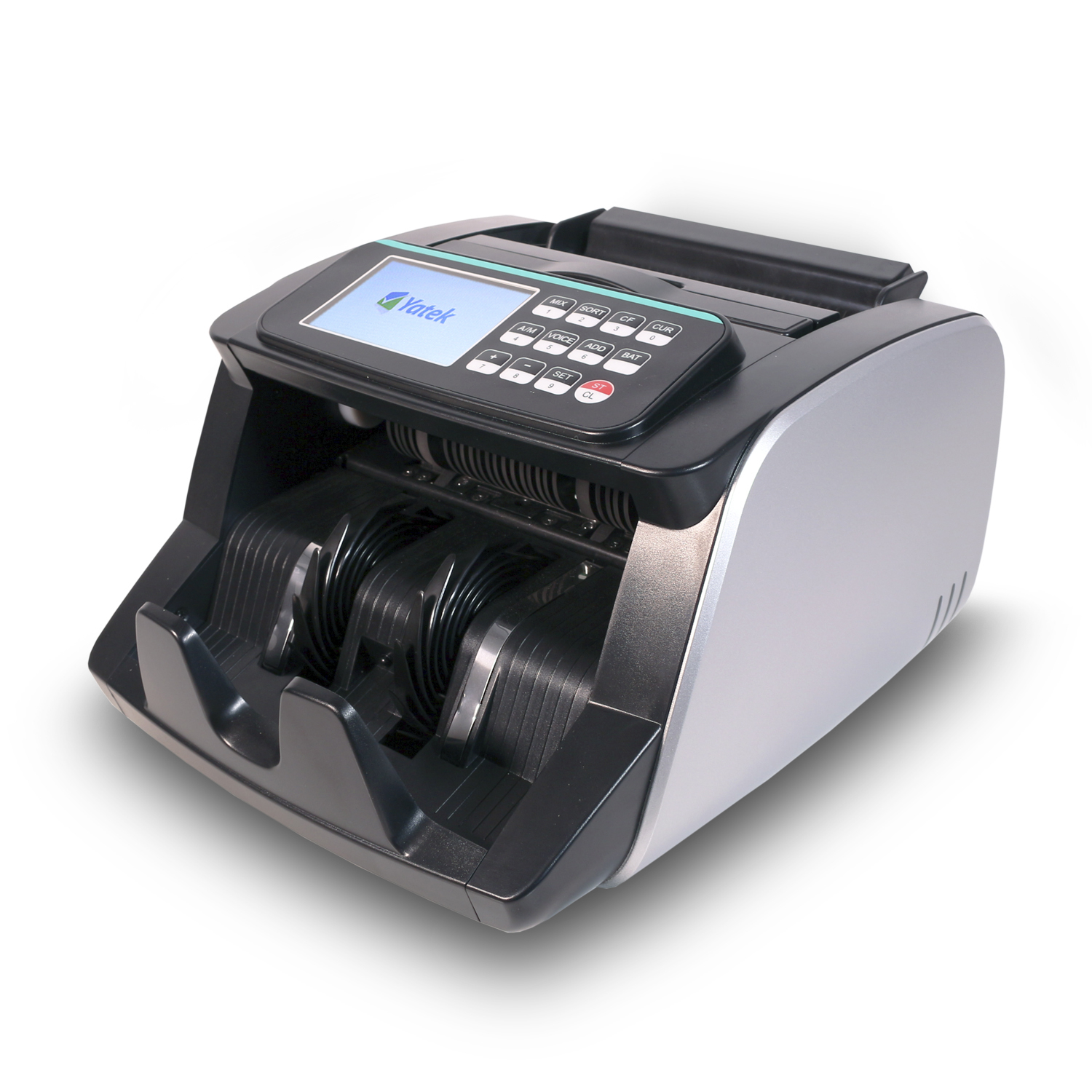 Contadora de billetes Yatek YK-750, 4 métodos de detección, MG, UV, IR, MT cuenta billetes automáticamente y manualmente doble pantalla LCD