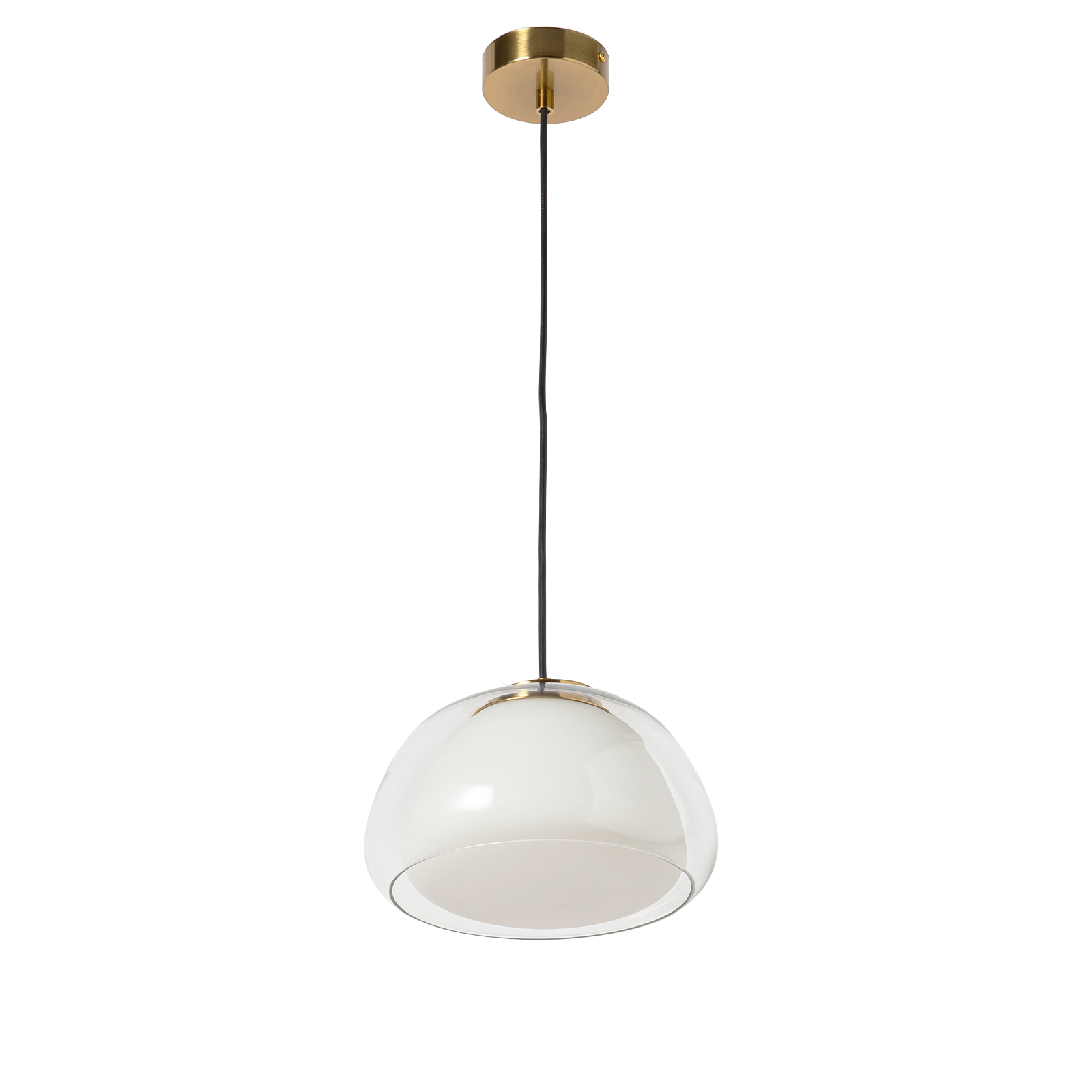 ALPINALUZ Lámpara Colgante de Vidrio Transparente Ø25 cm con Difusor Interior, Metal Dorado y Casquillo E27 para Salón