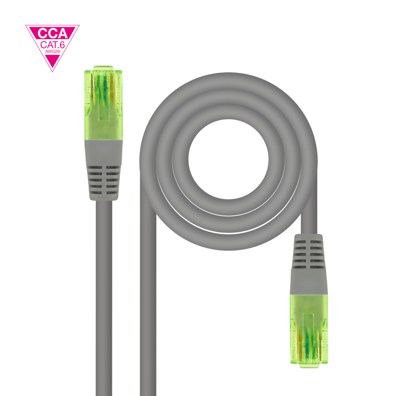 Nanocable Cable de Red Latiguillo RJ45 CAT.6 UTP AWG26 CCA, Gris, 30 cm