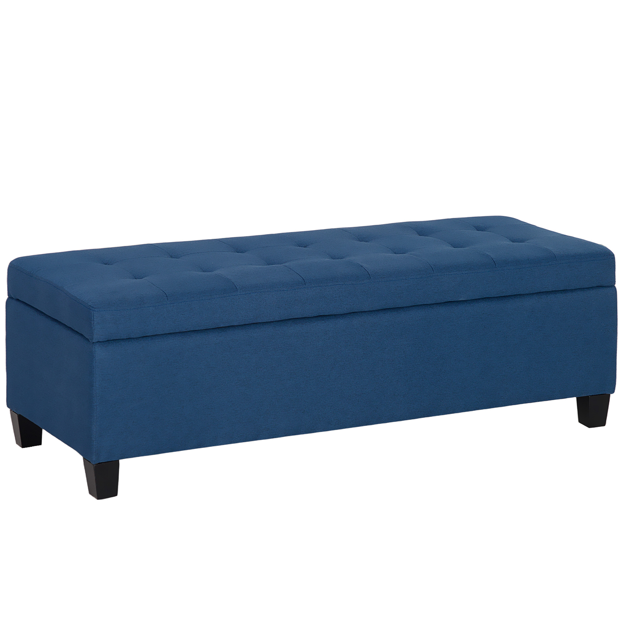 HOMCOM Banco de Almacenamiento Acolchado Puff de Almacenaje Taburete Tapizado en Lino con Tapa Abatible para Salón Entrada Dormitorio Carga 120 kg 125x49x41,5 cm Azul
