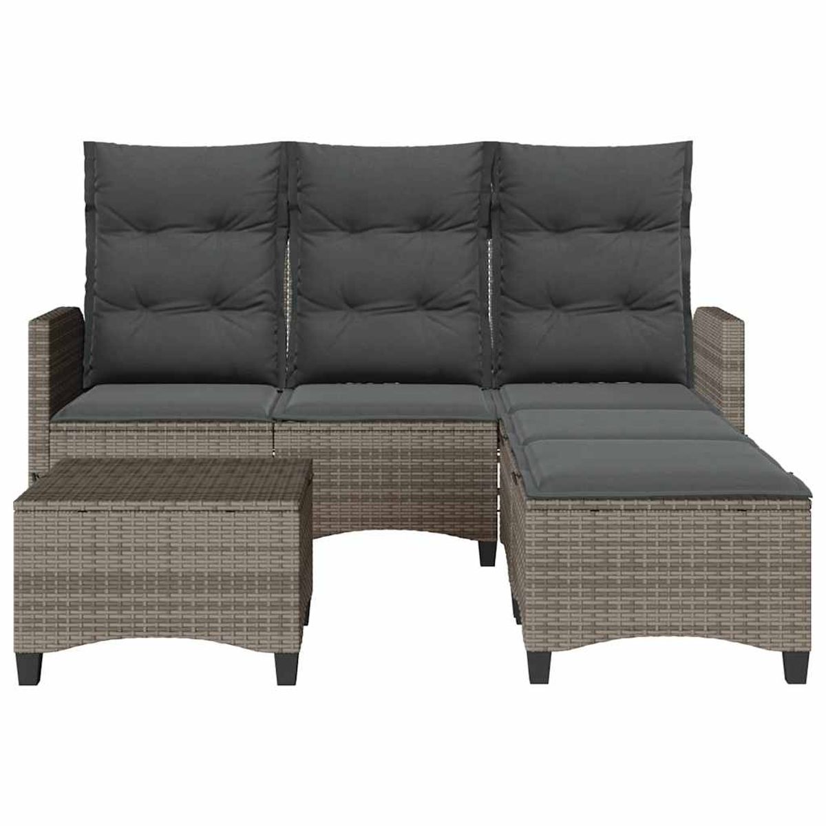Conjunto de jardín Urki 3 plazas con cojines + reposapiés/mesa 83-91x176x138-125 cm