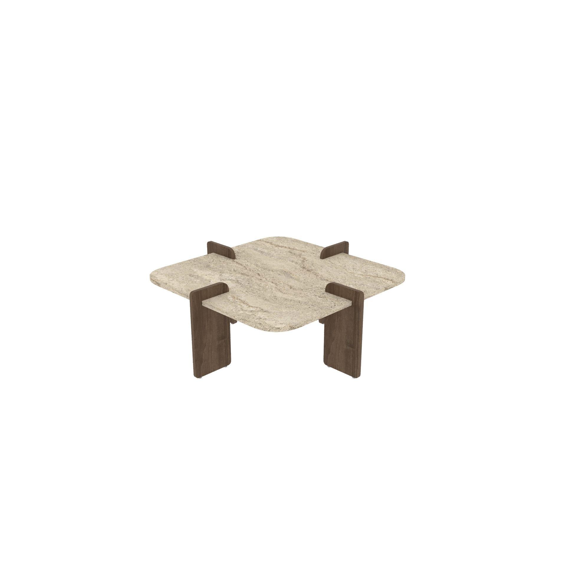 Habitat y Jardin - Mesa baja de madera "Poalla" - 90 x 90 x 35 cm - Travertino