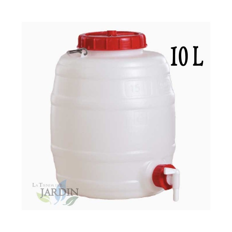 GRAF Barril Alimentario de Polietileno 10 Litros 24x32 cm | Bidon para Liquidos y Bebidas | Depósito con Tapa y Grifo