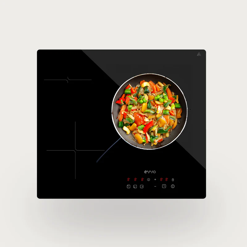EVVO Placa Vitrocerámica 3 zonas de cocinado V60, Potencia máxima 5.700W, 9 niveles, control táctil, indicador de calor
