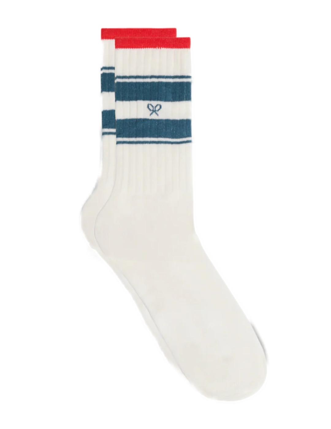 Calcetín blanco Silbon raya verde para hombre