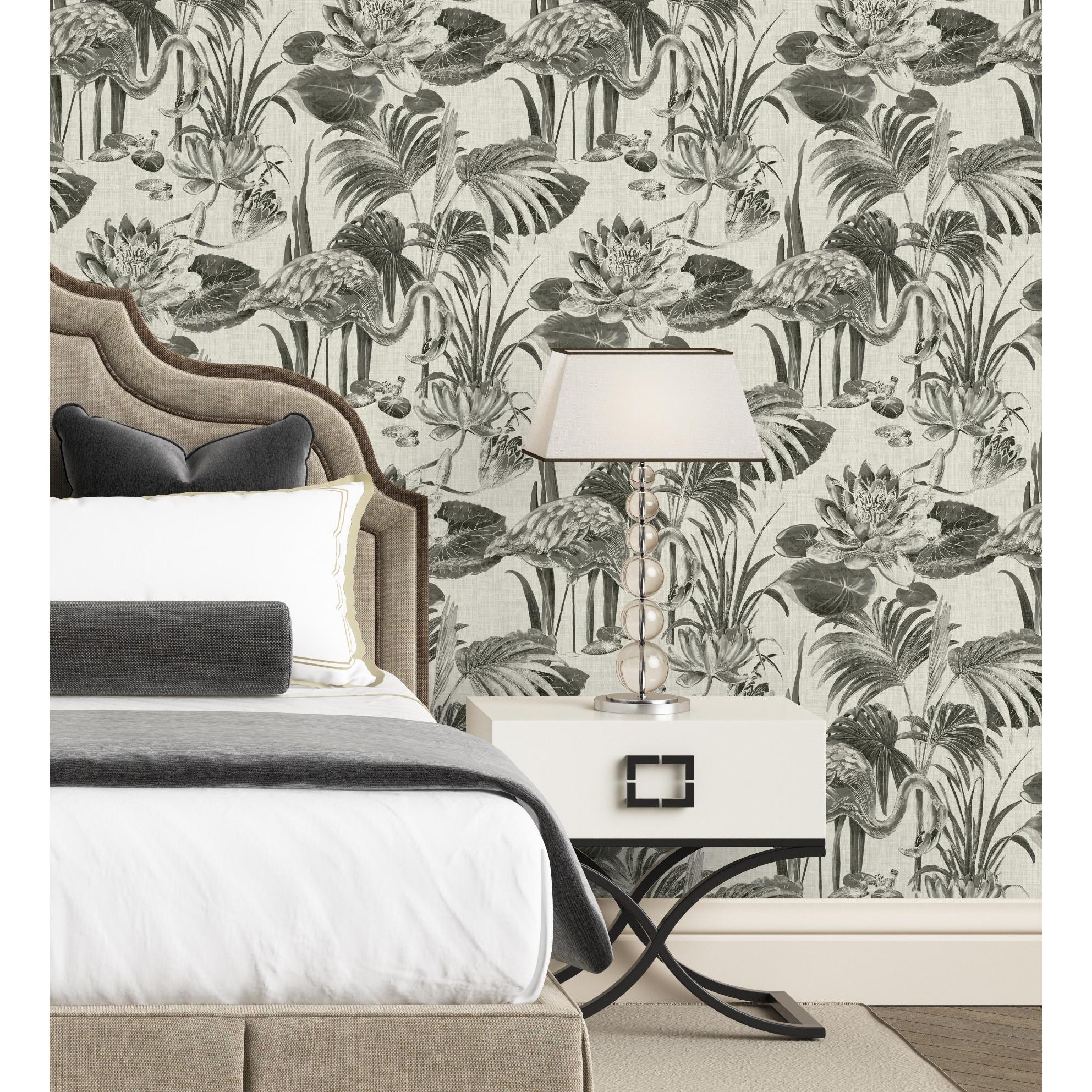 Papel pintado vinílico ecológico de flamencos flores y plantas - Flamingo Palace 680665 de GAULAN - Rollo de 10 m x 0,53 m