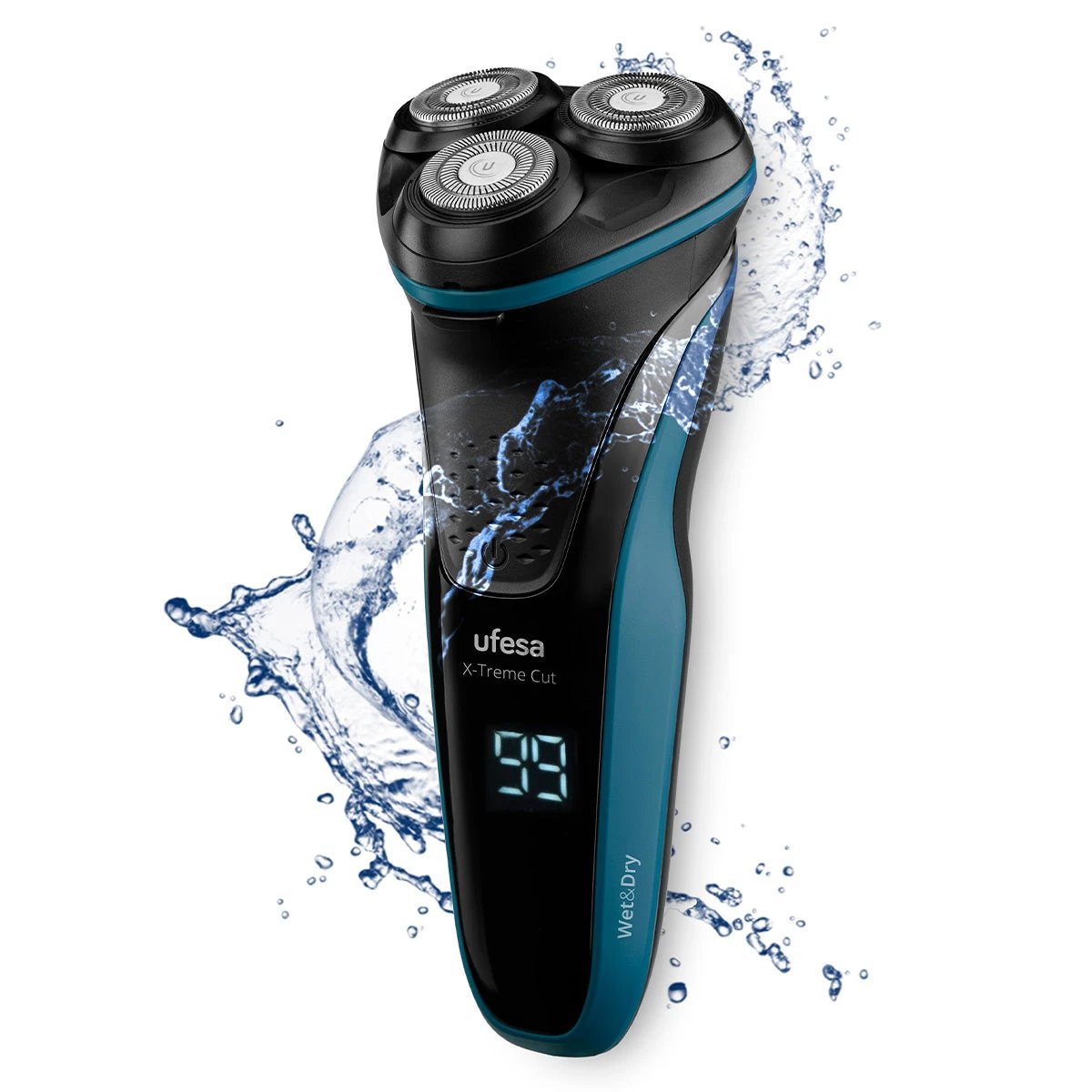 Ufesa - Afeitadora eléctrica X-Treme Cut con cuchillas Dual Trim, cabezal pivotante y resistencia IPX7 para uso en seco y mojado